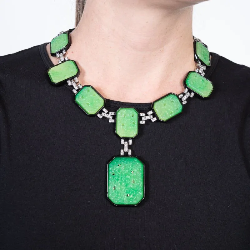 Jade and Black Art Deco Necklace sold by Kenneth Jay Lane
