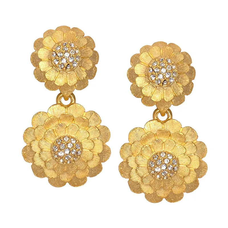 Gold & Crystal Flower Drop Earrings sold by Kenneth Jay Lane