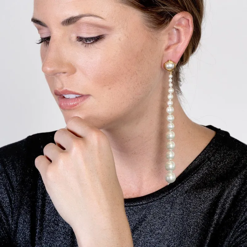 5" Long Drop Pearl Pierced Earrings sold by Kenneth Jay Lane