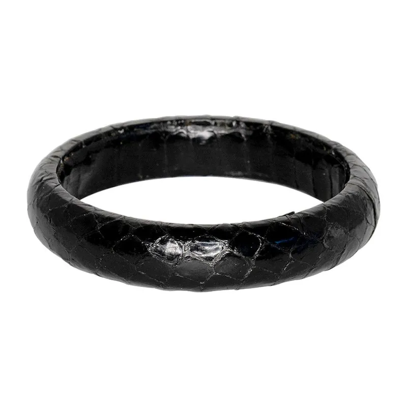Vintage Snake Leather Bangle Bracelet - Black sold by Kenneth Jay Lane