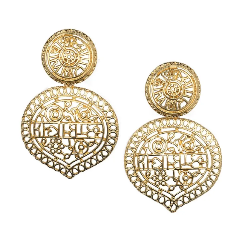 Satin Gold Filigree Drop Clip Earrings sold by Kenneth Jay Lane