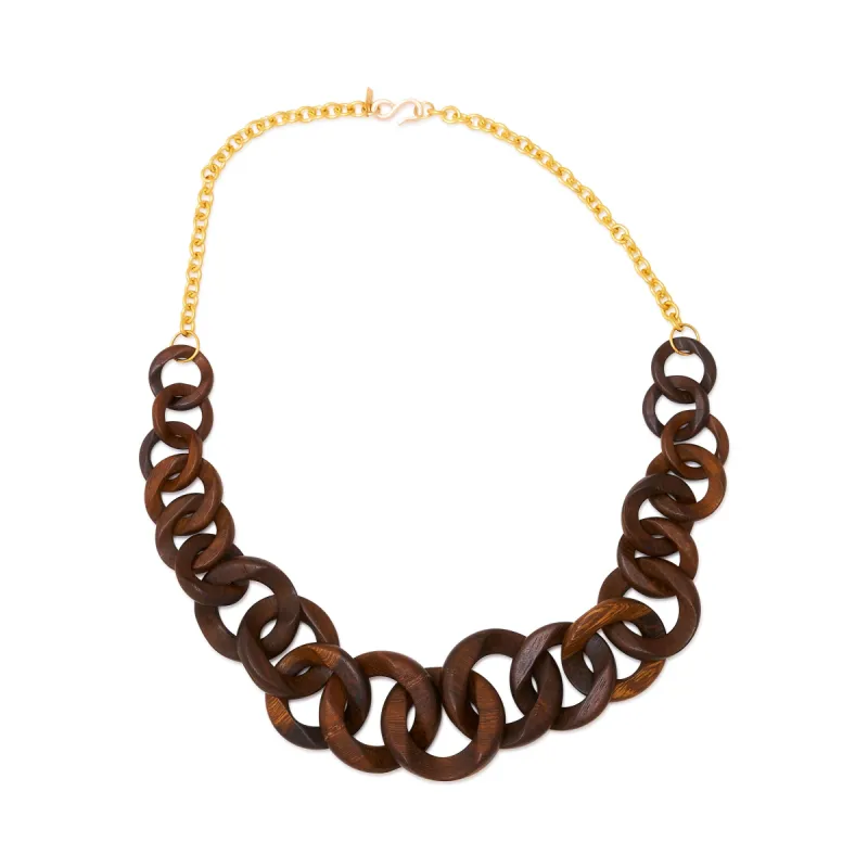 Polished Gold & Wood Chain Link Necklace sold by Kenneth Jay Lane