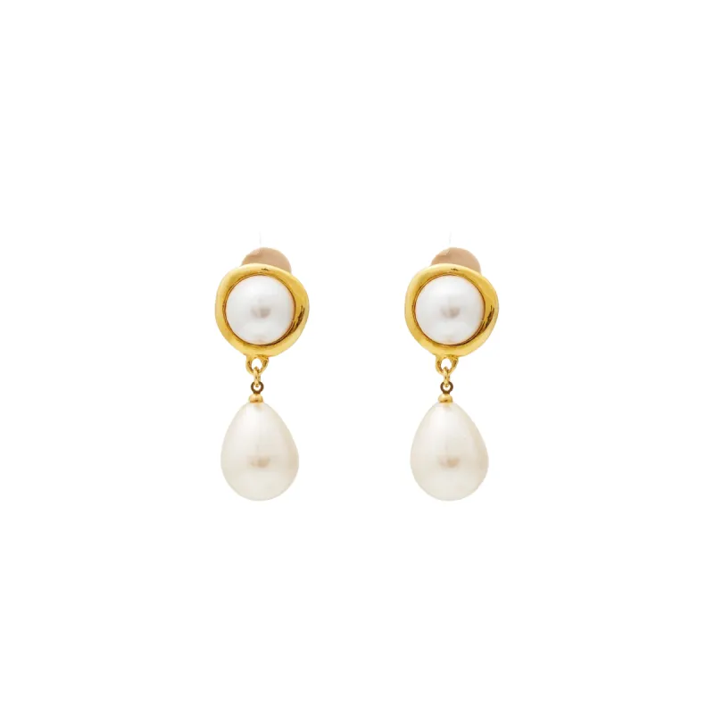 Polished Gold & Pearl Drop Clip Earring sold by Kenneth Jay Lane