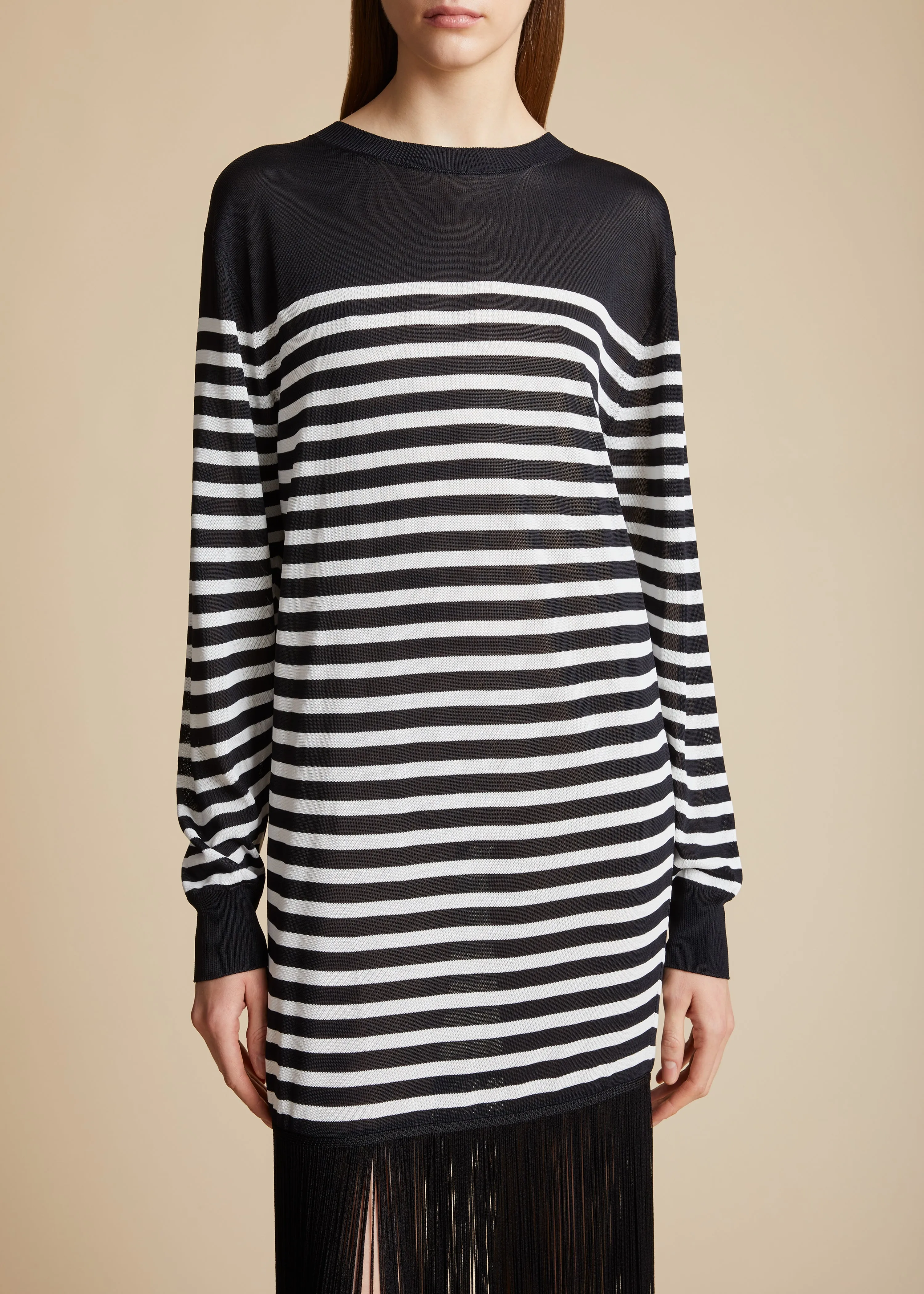 The Torino Dress in Black with Ivory Stripe sold by KHAITE product image thumbnail 4