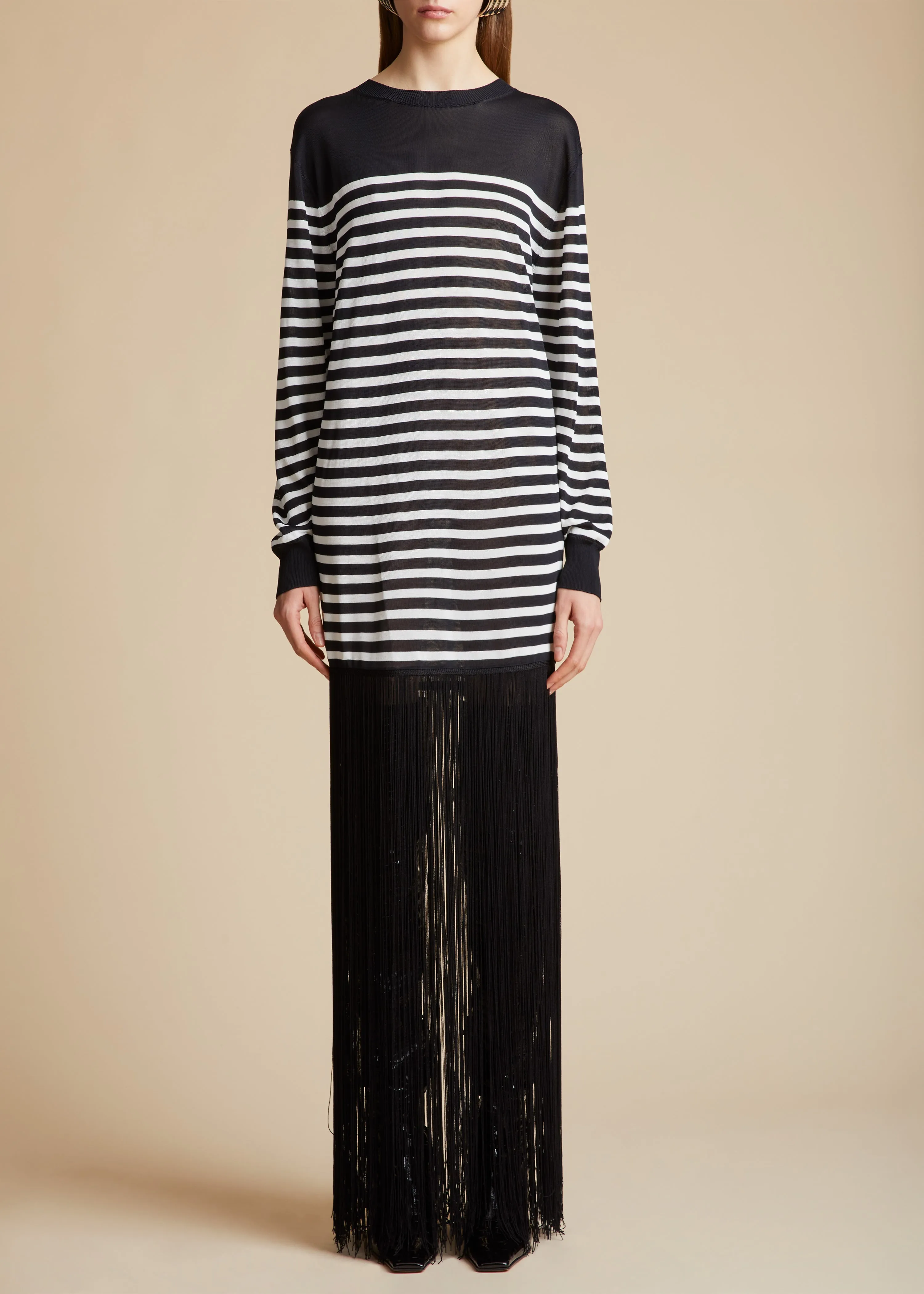 The Torino Dress in Black with Ivory Stripe sold by KHAITE product image thumbnail 2