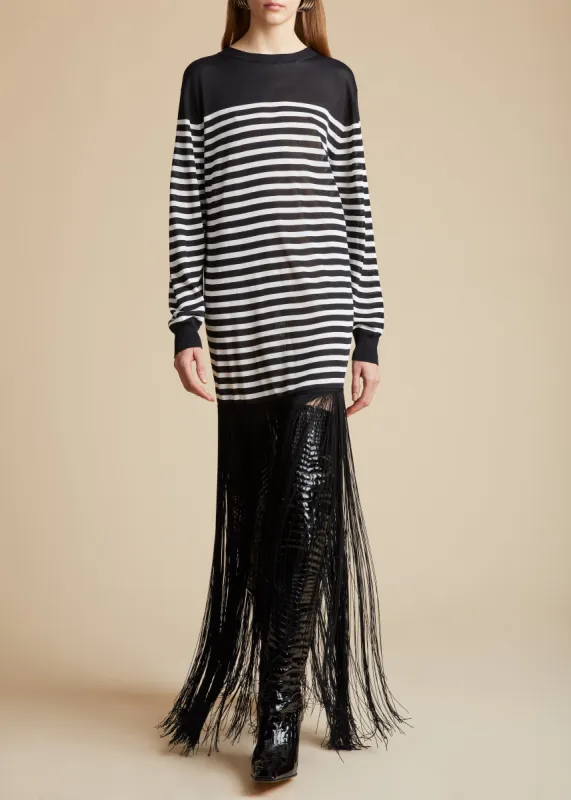 The Torino Dress in Black with Ivory Stripe sold by KHAITE