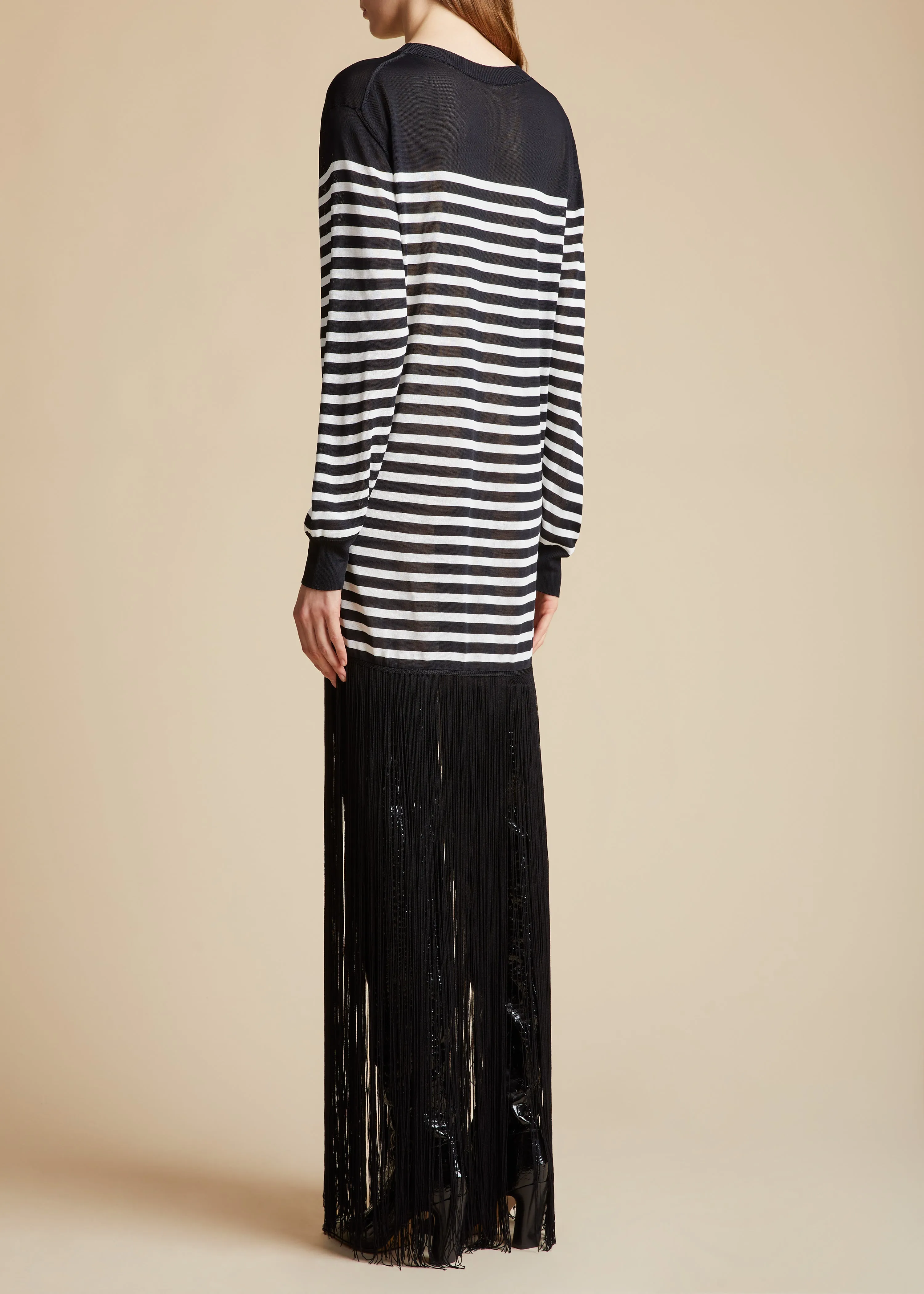 The Torino Dress in Black with Ivory Stripe sold by KHAITE product image thumbnail 3