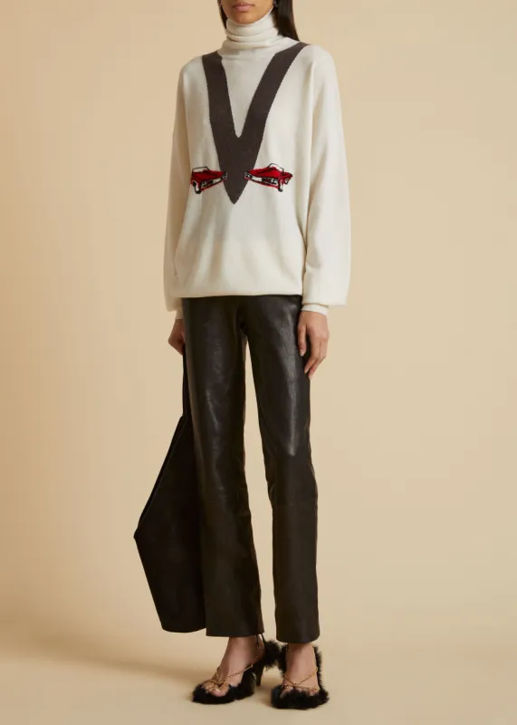 The Esmal Sweater in Ivory with Car Print made by KHAITE