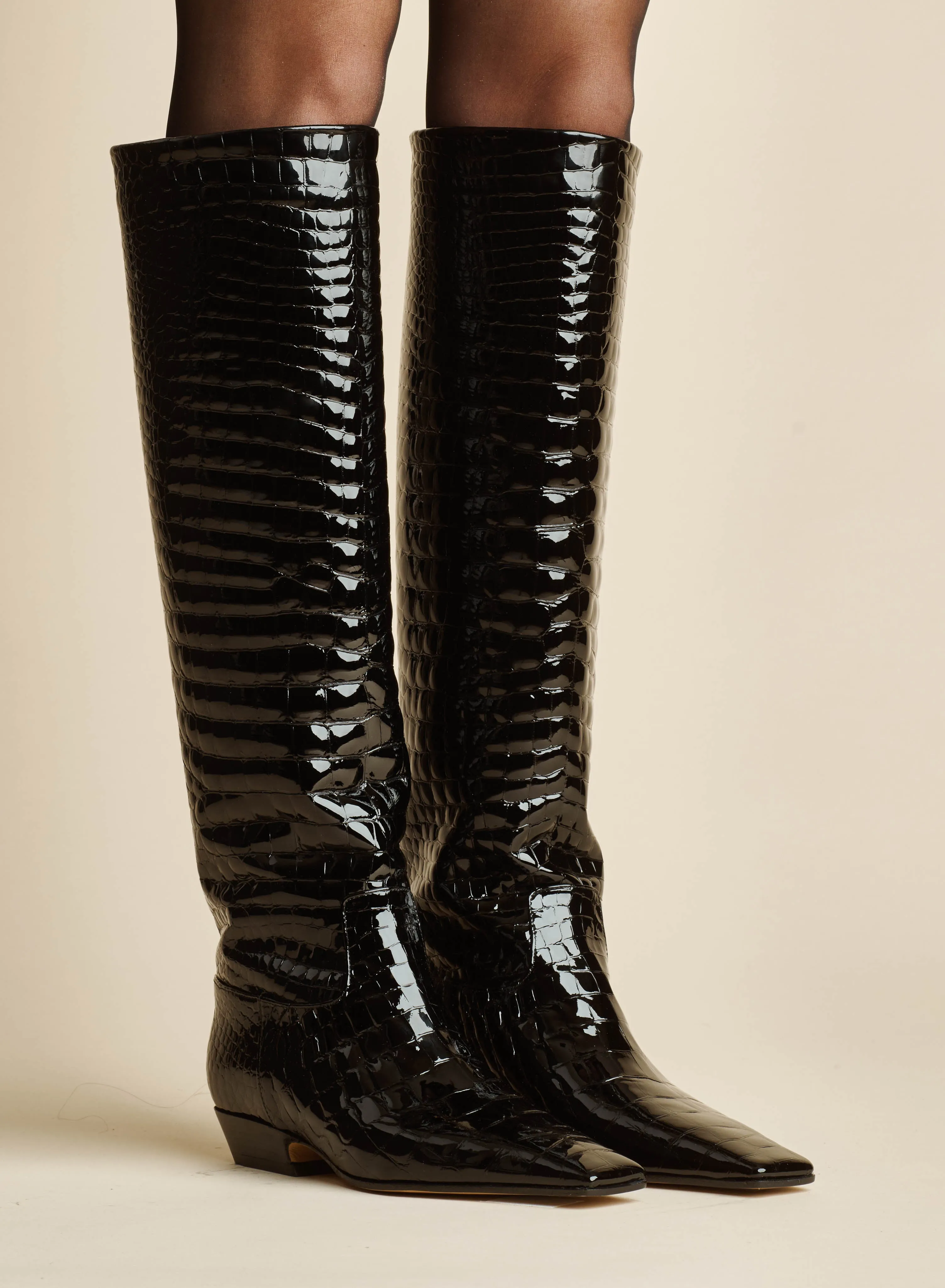 The Marfa Knee-High Boot in Black Croc-Embossed Leather sold by KHAITE product image thumbnail 5