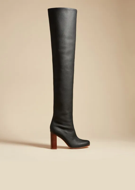 Willow Over-the-Knee Boot in Black Pebbled Leather sold by KHAITE