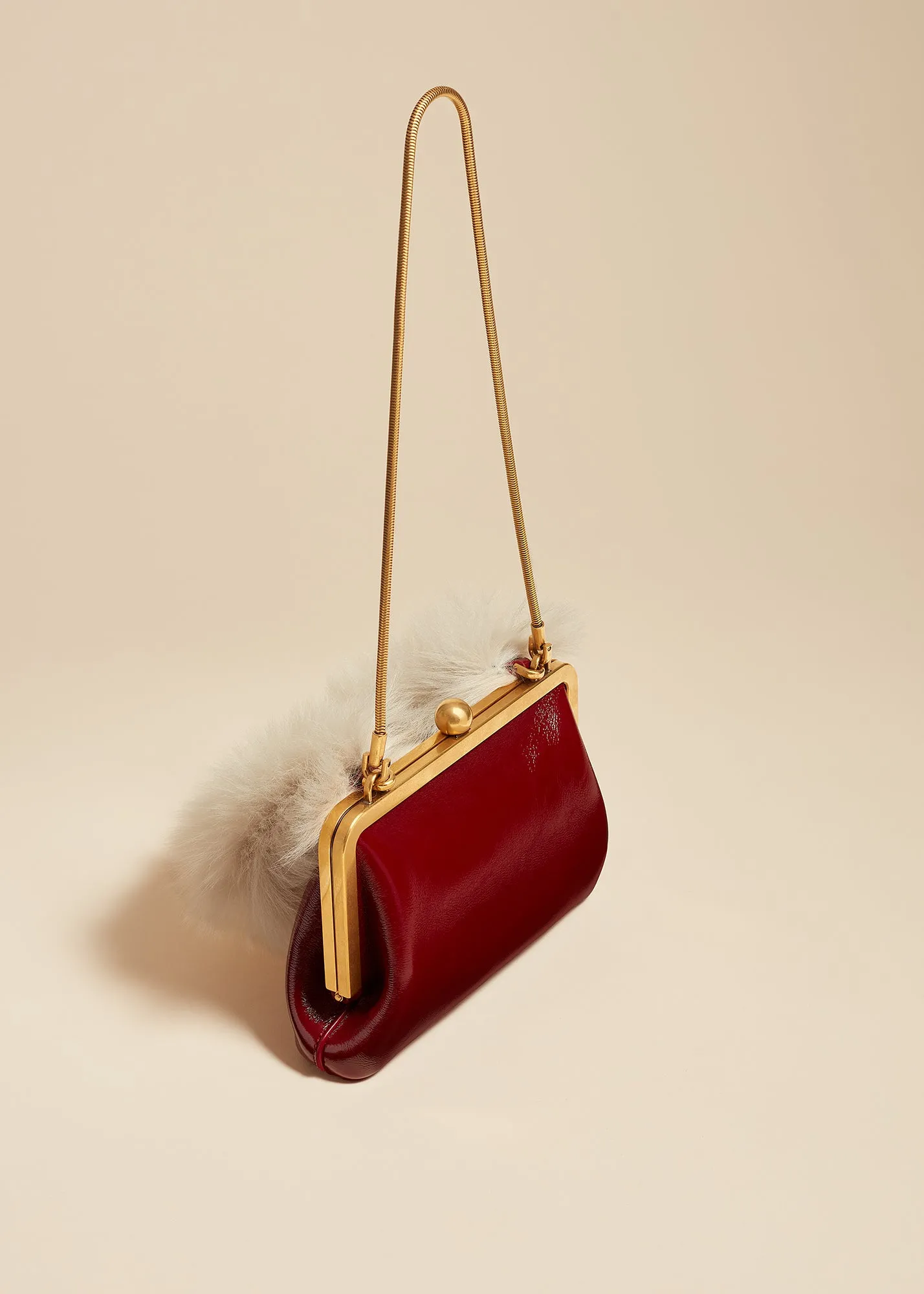 Small Lilith Evening Bag in Oxblood Crackle Patent Leather with Shearling sold by KHAITE product image thumbnail 2