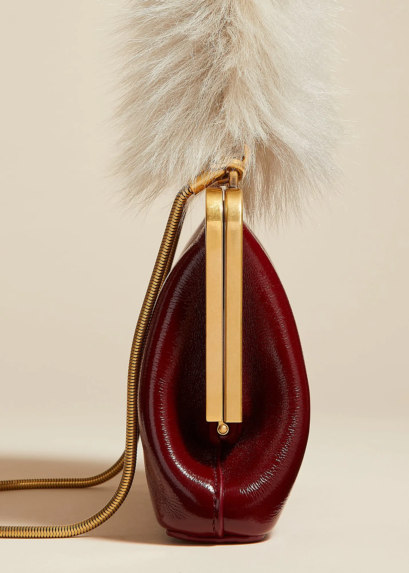 Small Lilith Evening Bag in Oxblood Crackle Patent Leather with Shearling sold by KHAITE product image thumbnail 4