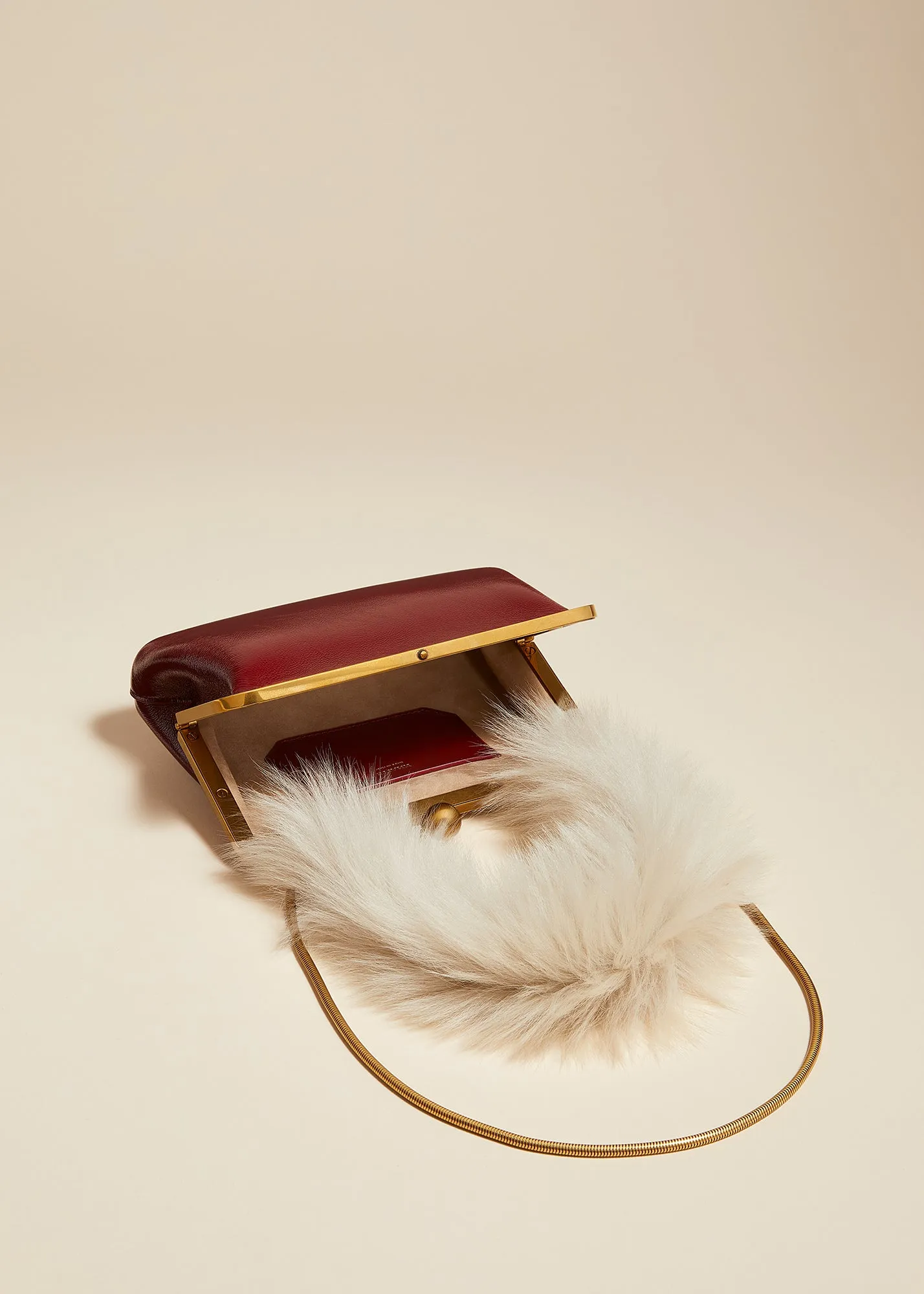 Small Lilith Evening Bag in Oxblood Crackle Patent Leather with Shearling sold by KHAITE product image thumbnail 3