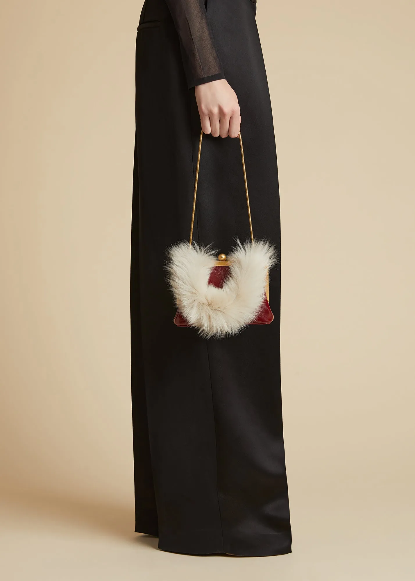 Small Lilith Evening Bag in Oxblood Crackle Patent Leather with Shearling sold by KHAITE product image thumbnail 5