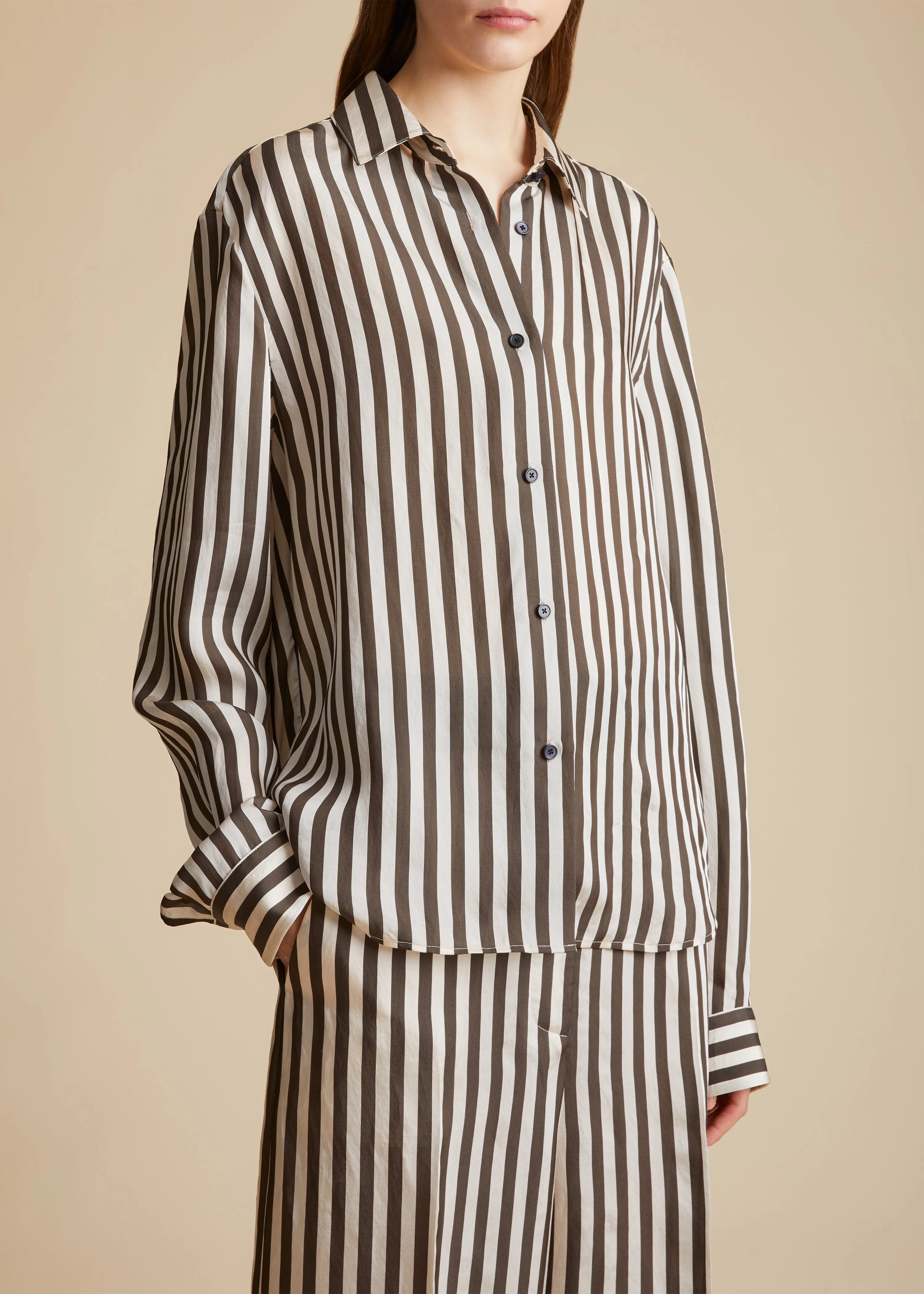 The Argo Top in Ivory with Dark Brown Stripes sold by KHAITE product image thumbnail 3