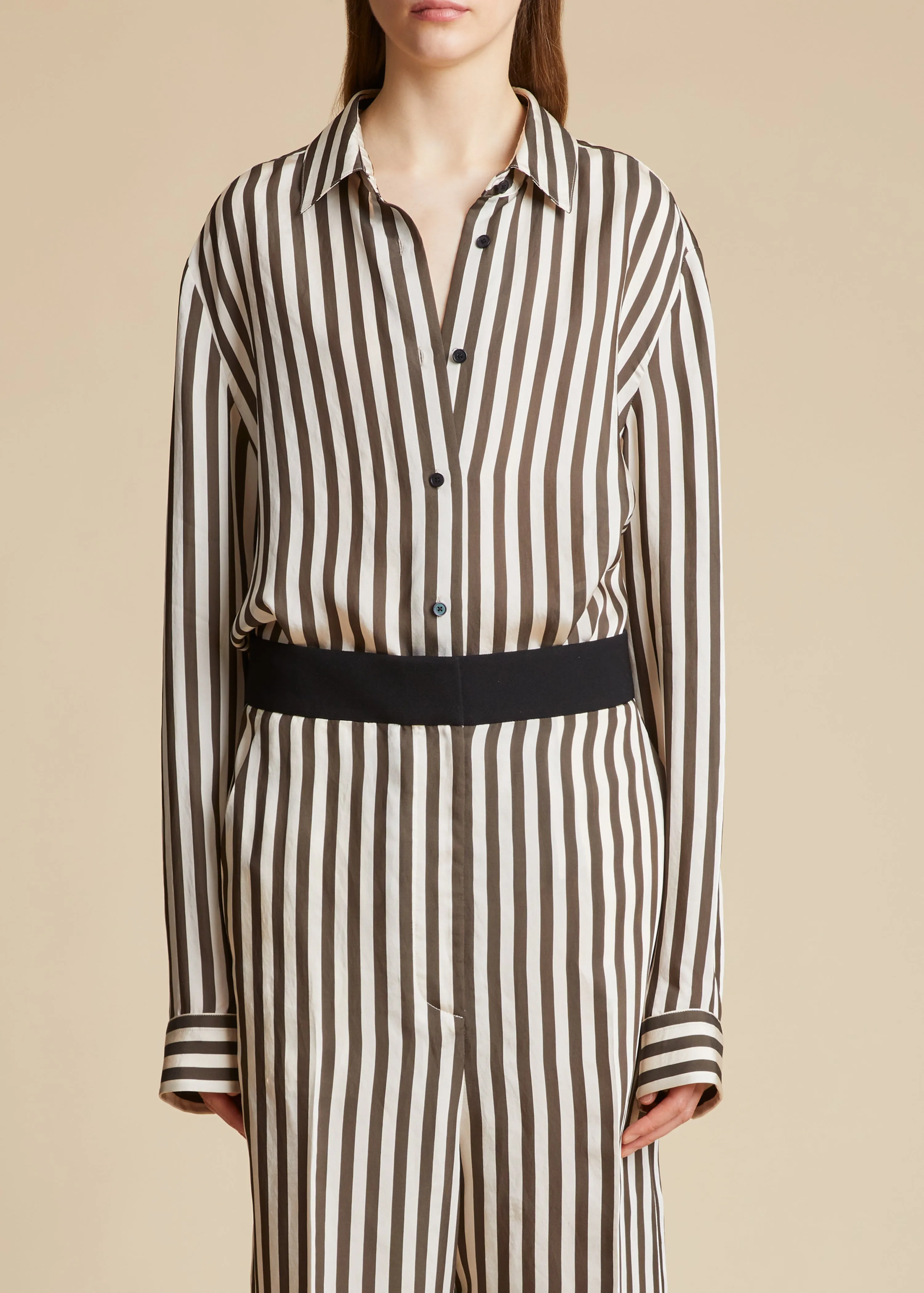 The Argo Top in Ivory with Dark Brown Stripes sold by KHAITE product image thumbnail 2