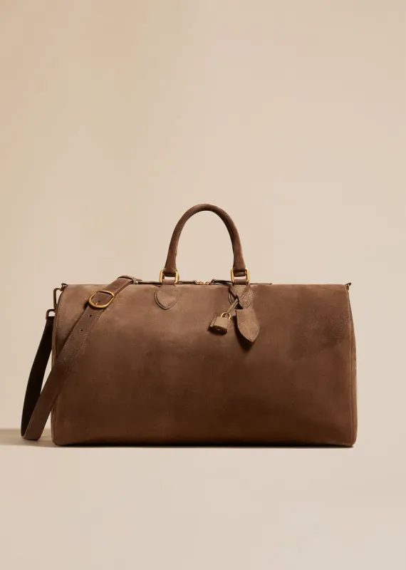 Pierre Weekender Bag in Toffee Suede sold by KHAITE