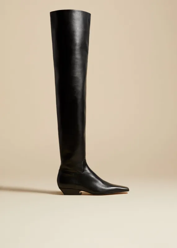 The Marfa Over-the-Knee Flat Boot in Black Leather made by KHAITE