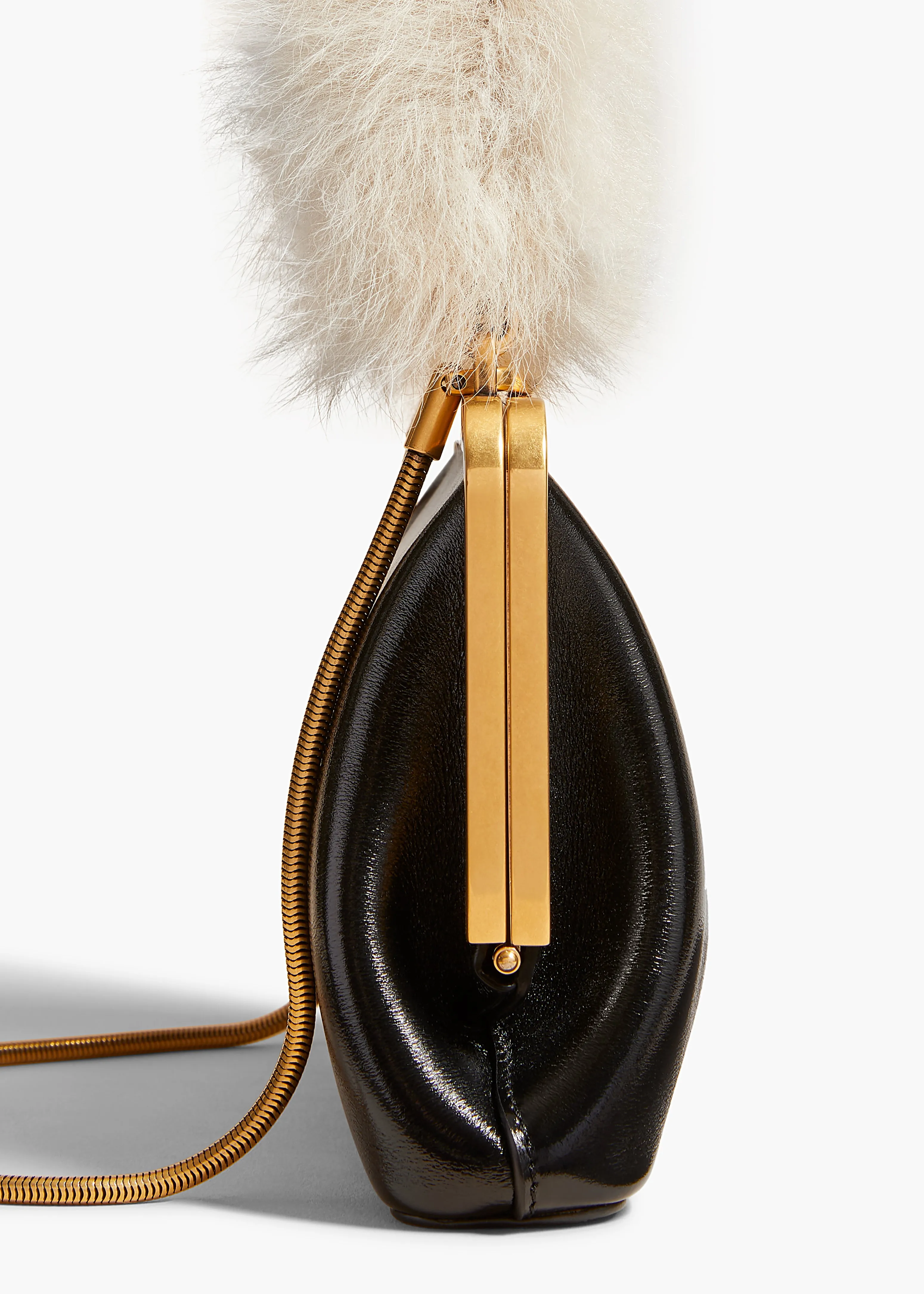 Small Lilith Evening Bag in Black Crackle Patent Leather with Shearling sold by KHAITE product image thumbnail 4