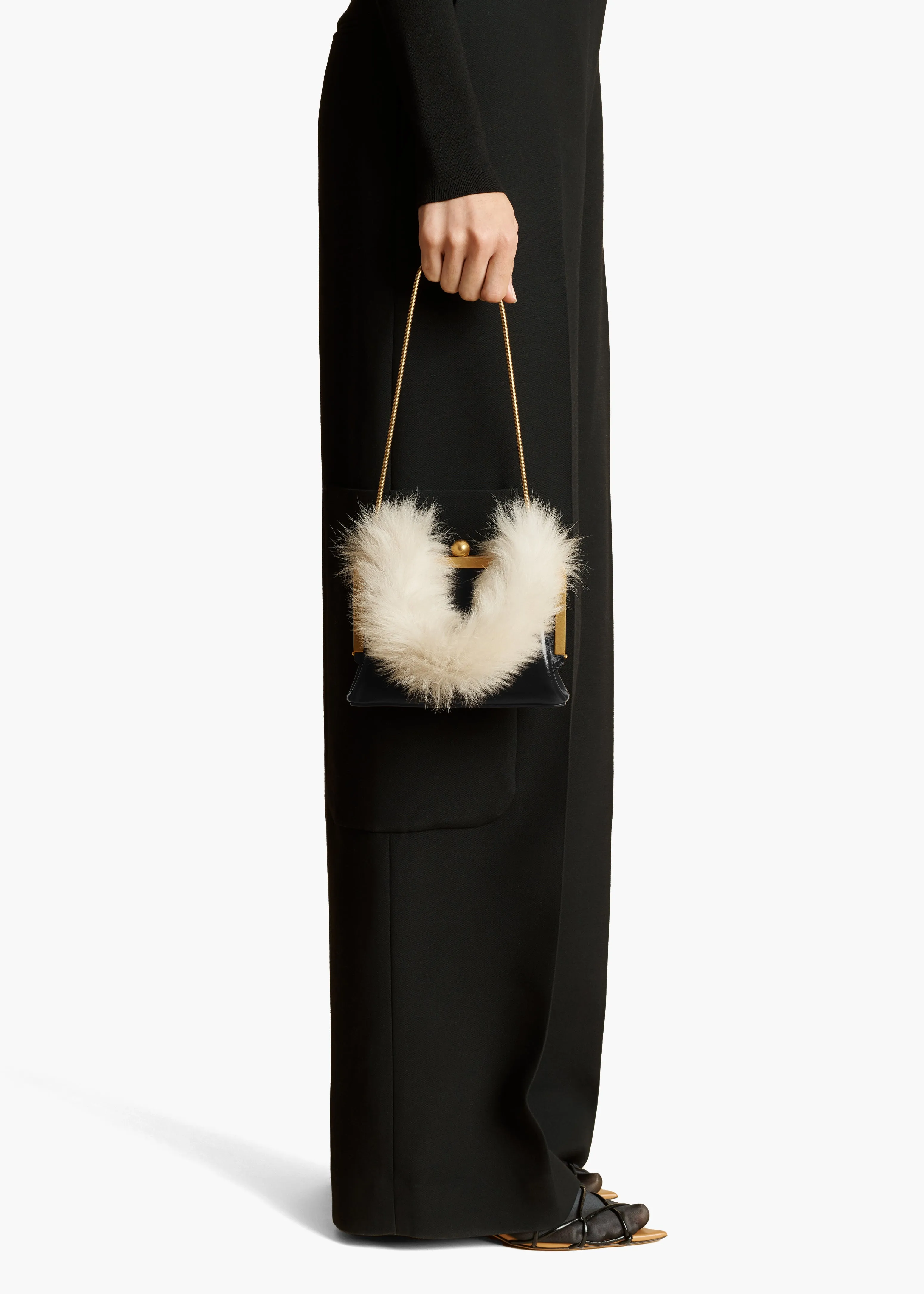 Small Lilith Evening Bag in Black Crackle Patent Leather with Shearling sold by KHAITE product image thumbnail 5