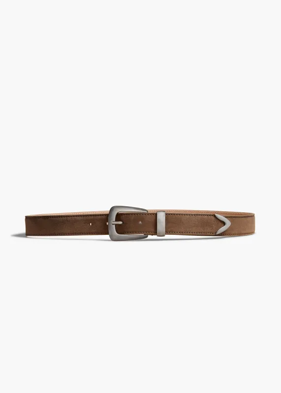 Benny Belt in Toffee Suede with Antique Silver sold by KHAITE