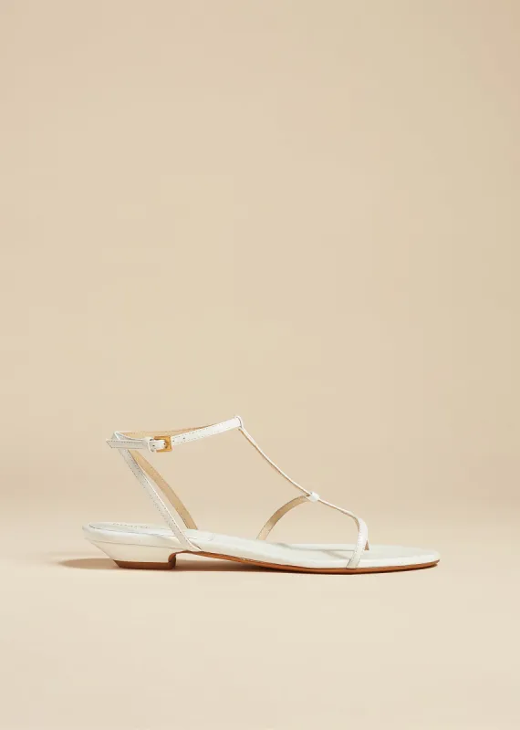 Jones Flat Sandal in White Crinkled Leather sold by KHAITE