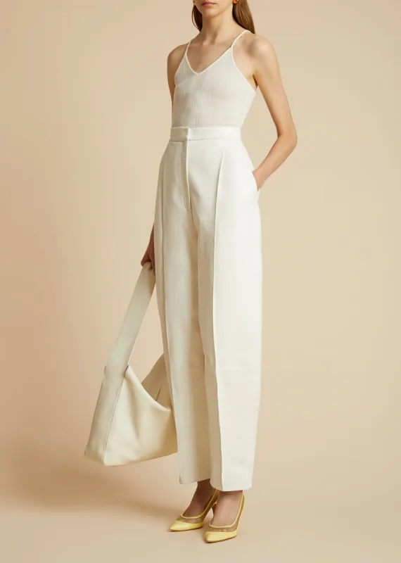 The Ashford Pant in Optic White Leather sold by KHAITE