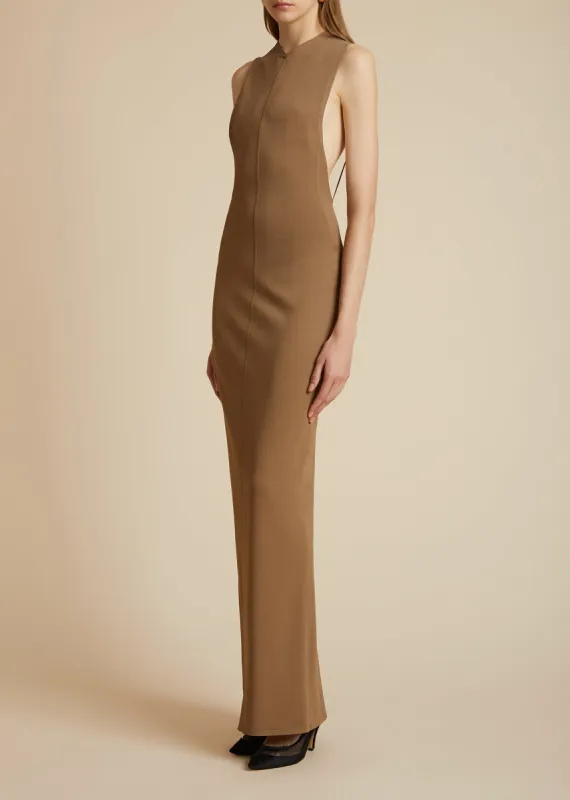 The Teri Dress in Carob sold by KHAITE