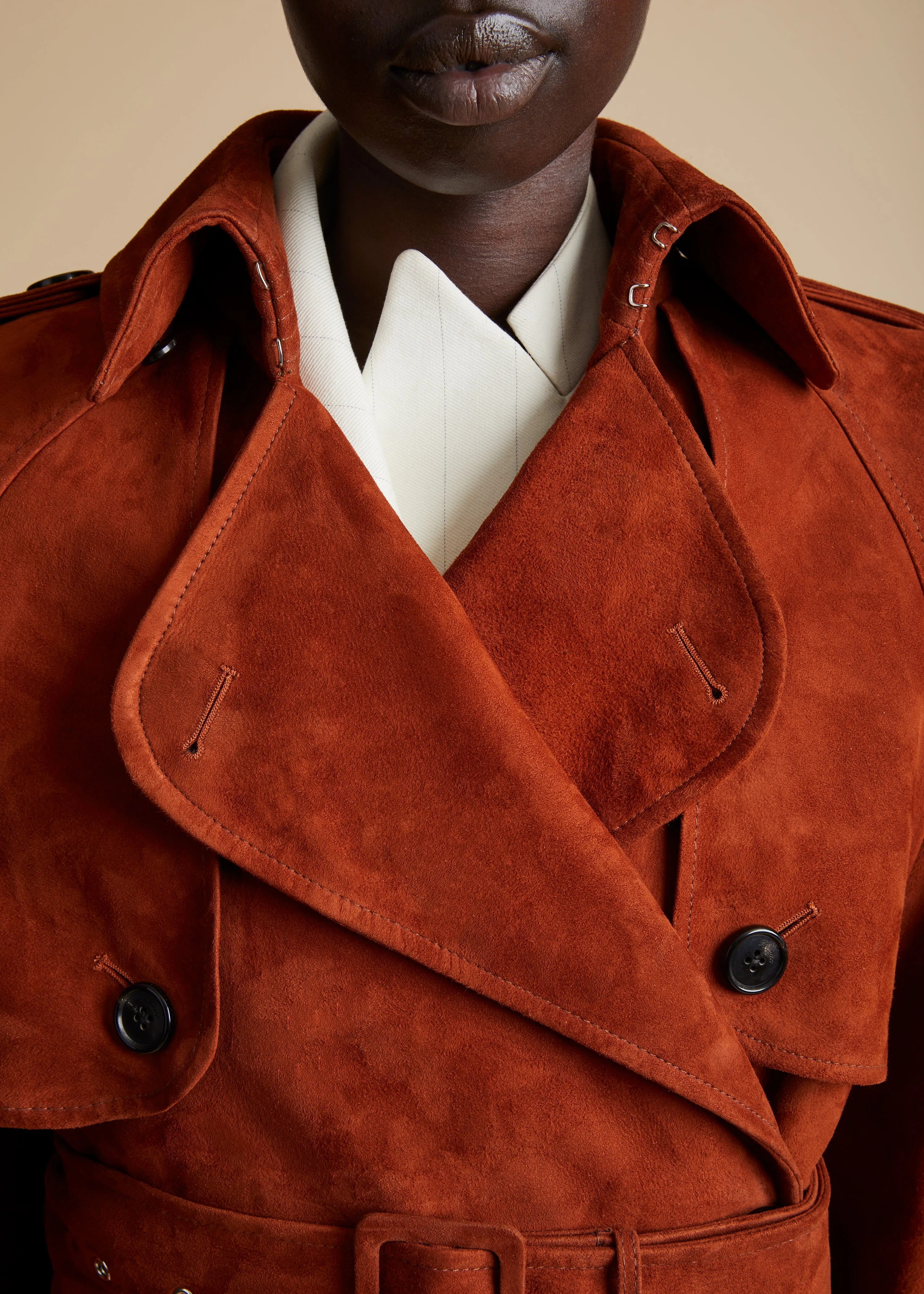 The Rennie Trench in Rust Suede sold by KHAITE product image thumbnail 5
