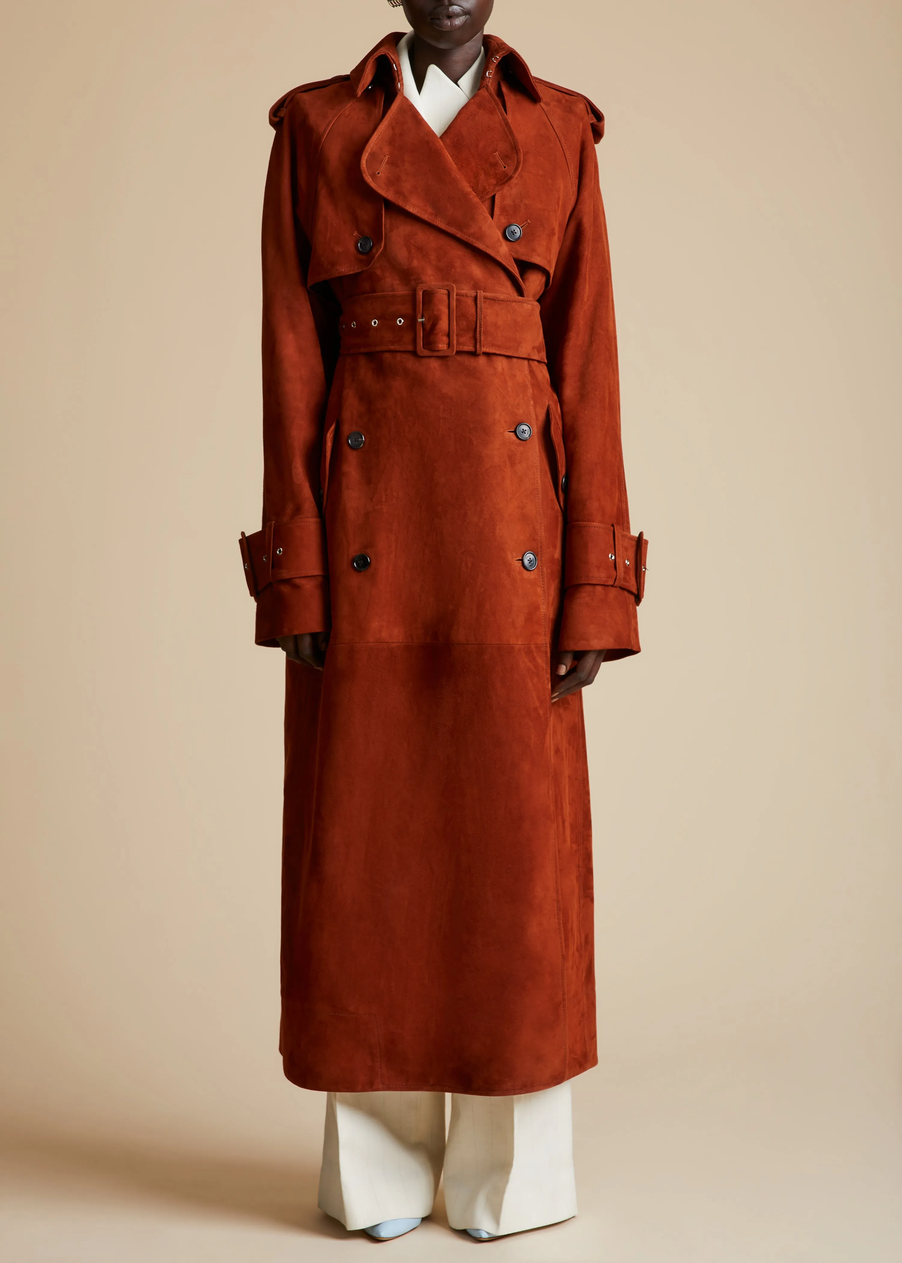 The Rennie Trench in Rust Suede sold by KHAITE product image thumbnail 2