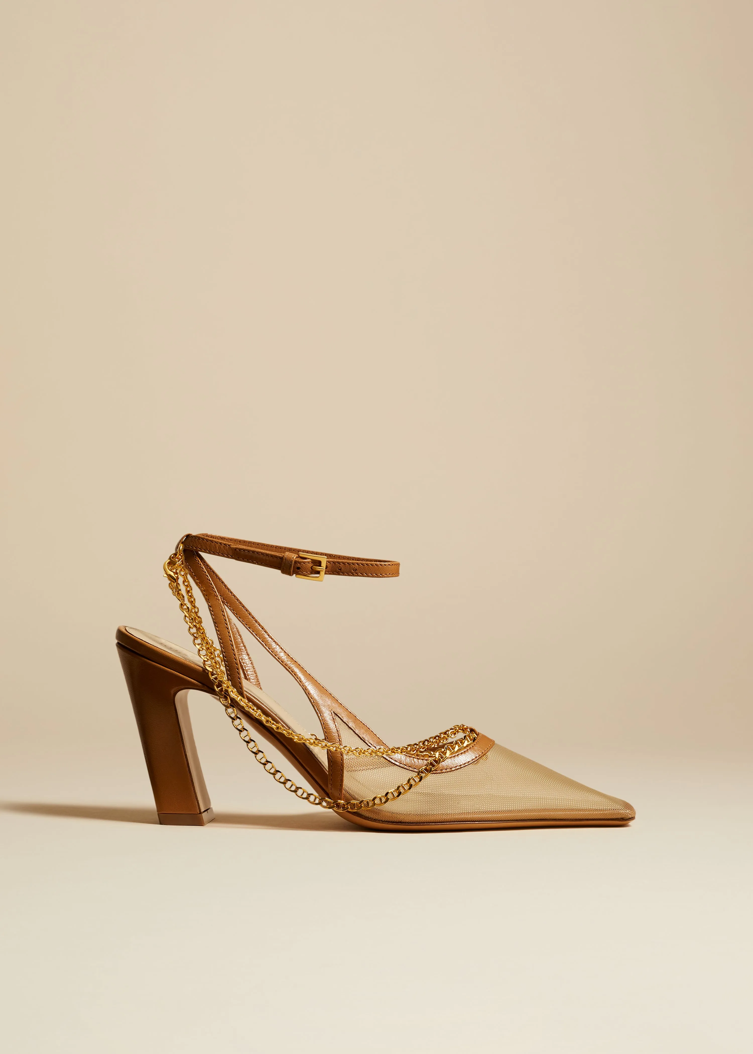 The Marfa Slingback Pump in Beige Mesh and Nougat Leather sold by KHAITE