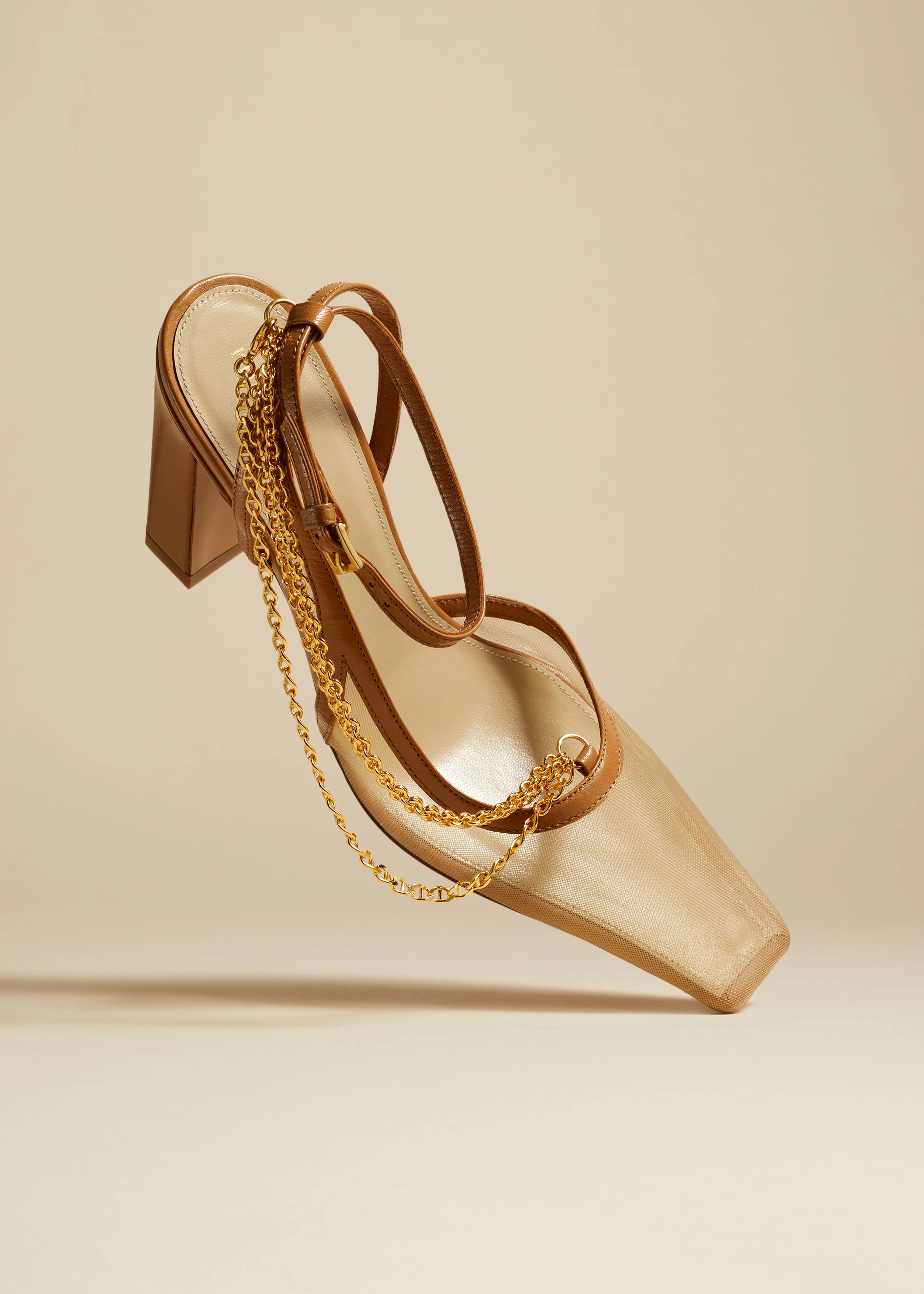 The Marfa Slingback Pump in Beige Mesh and Nougat Leather sold by KHAITE product image thumbnail 3
