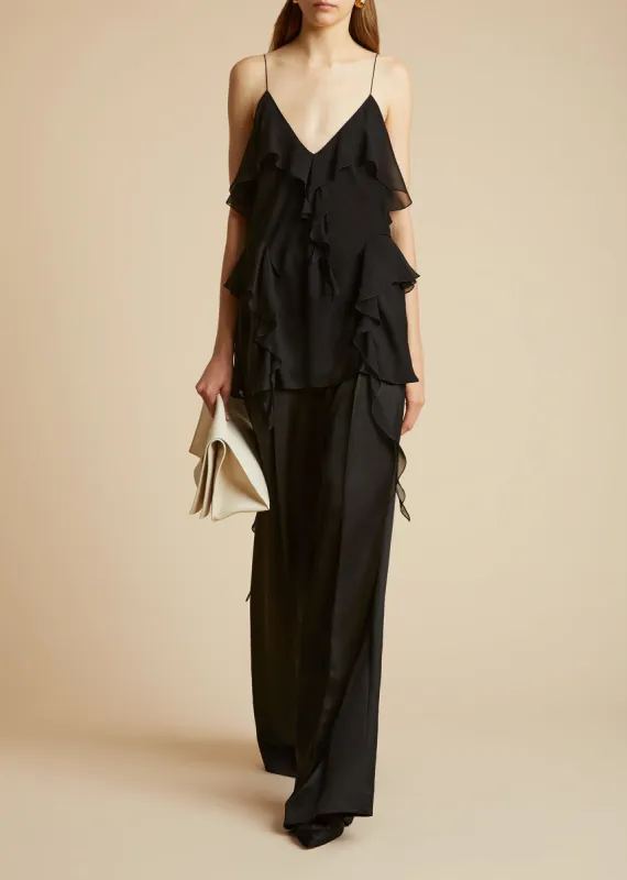 The Simone Pant in Black Satin sold by KHAITE