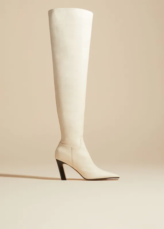The Marfa Over-the-Knee High Boot in Off-White Leather sold by KHAITE