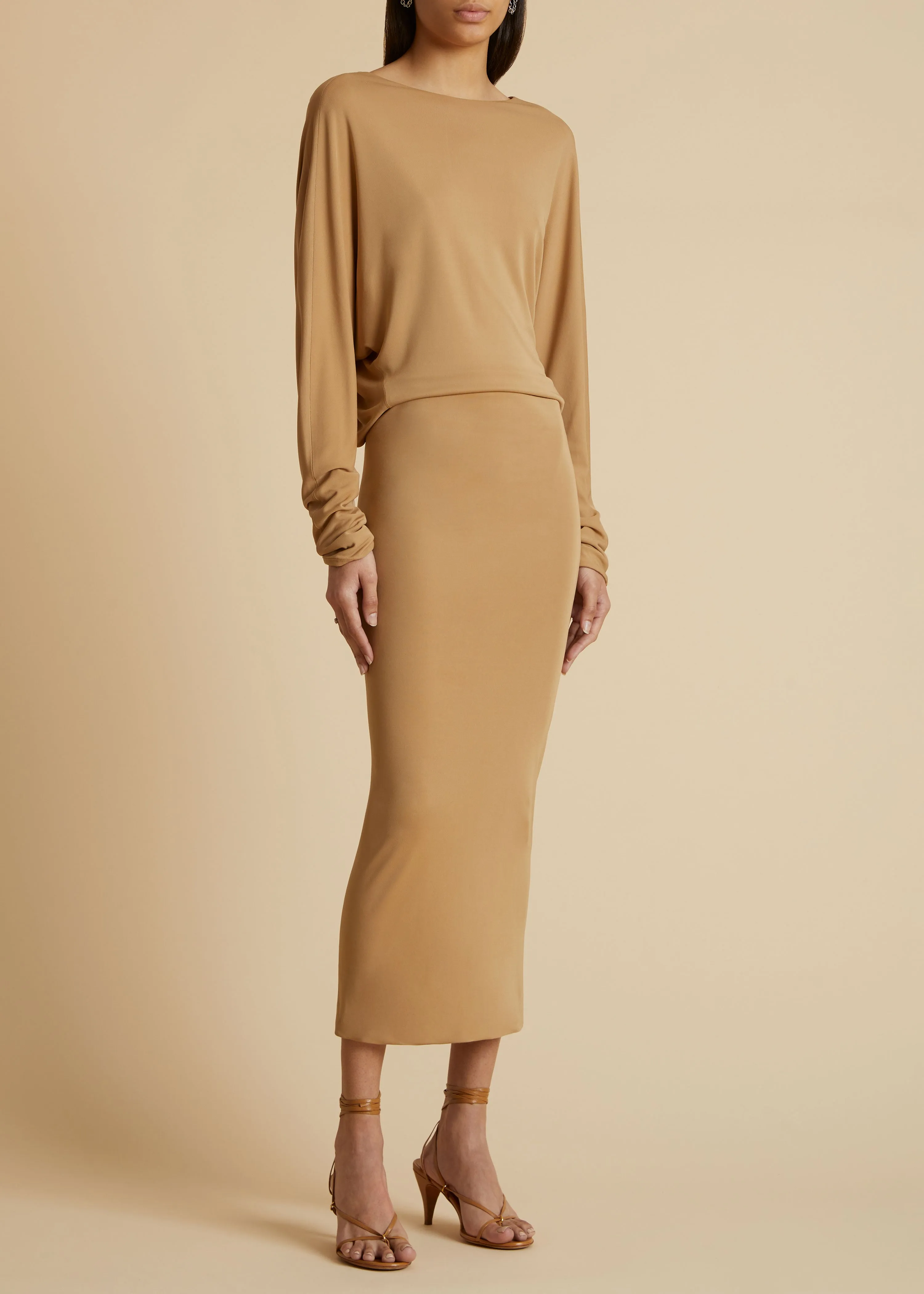 The Trina Dress in Beige sold by KHAITE