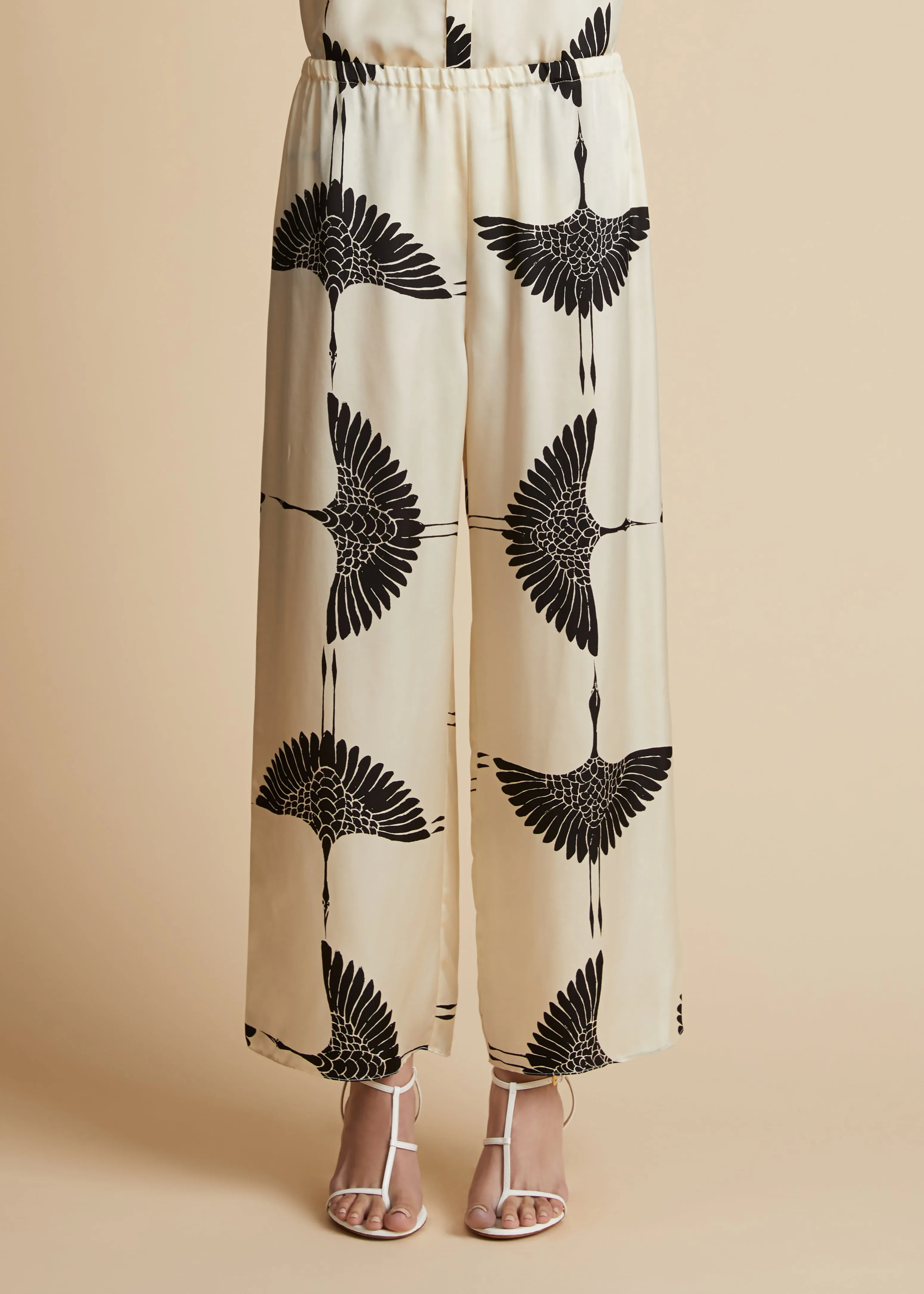 Mindy Pant in Cream and Black Crane Print sold by KHAITE product image thumbnail 3