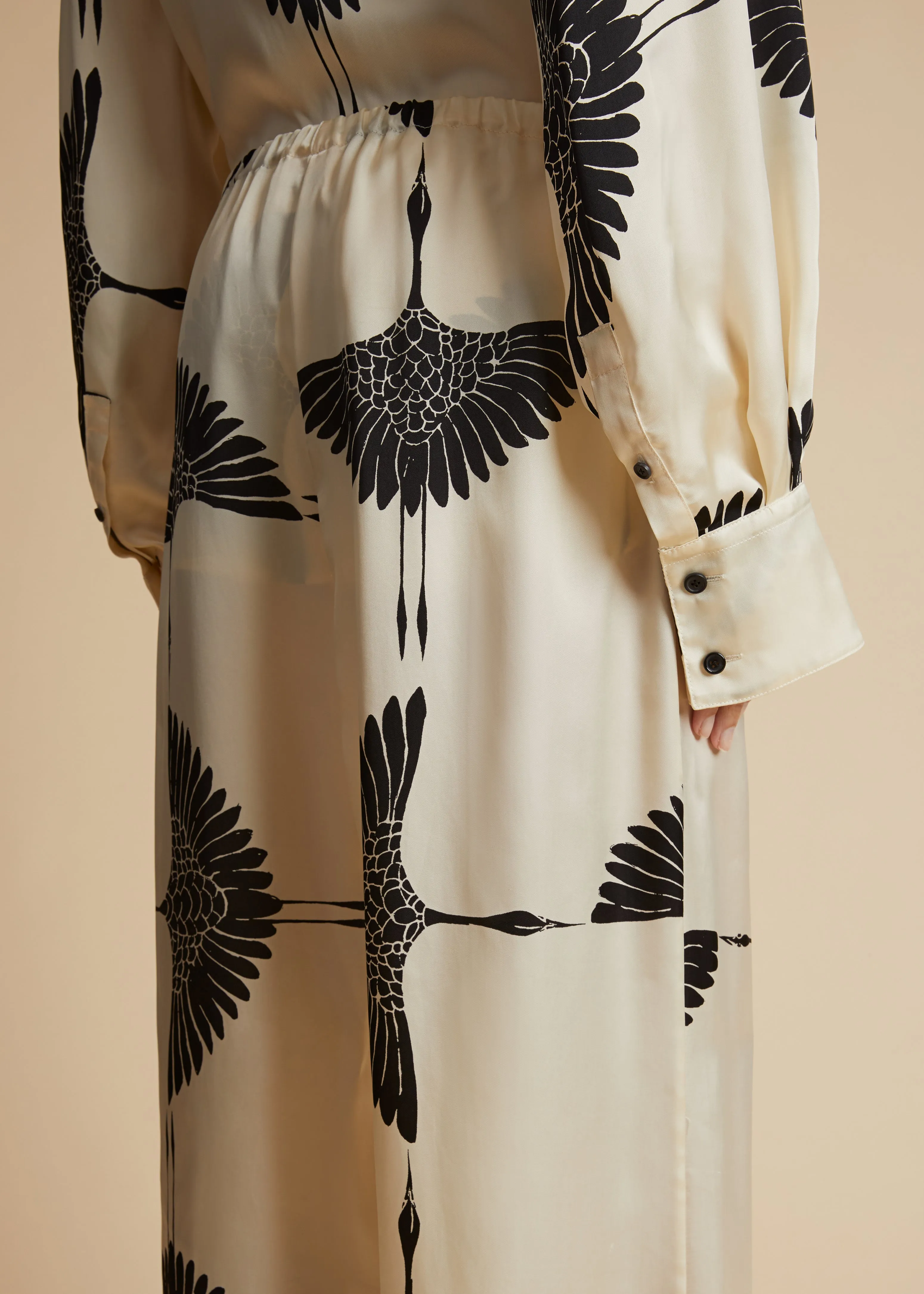 Mindy Pant in Cream and Black Crane Print sold by KHAITE product image thumbnail 5