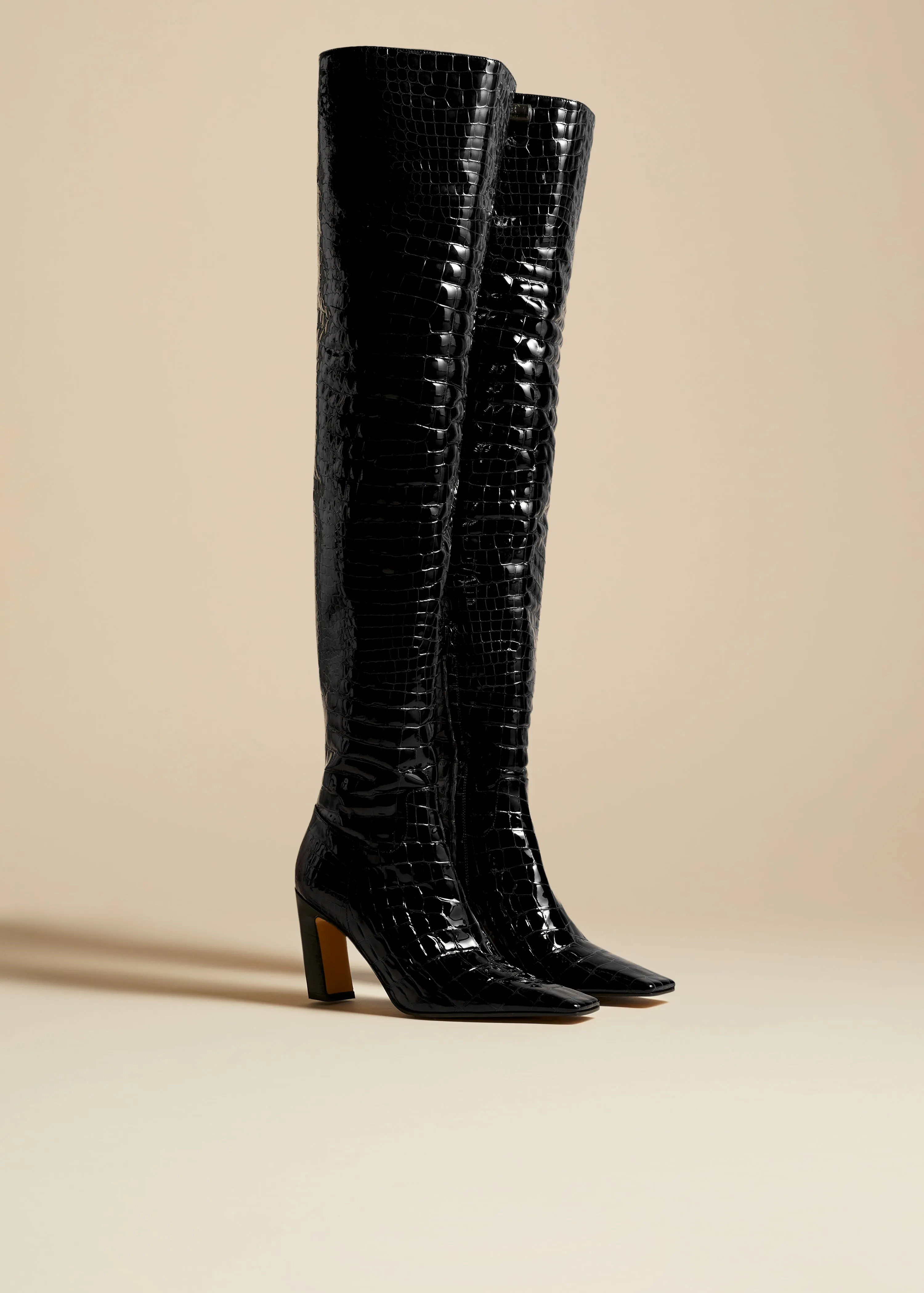The Marfa Over-the-Knee High Boot in Black Croc-Embossed Leather sold by KHAITE product image thumbnail 2