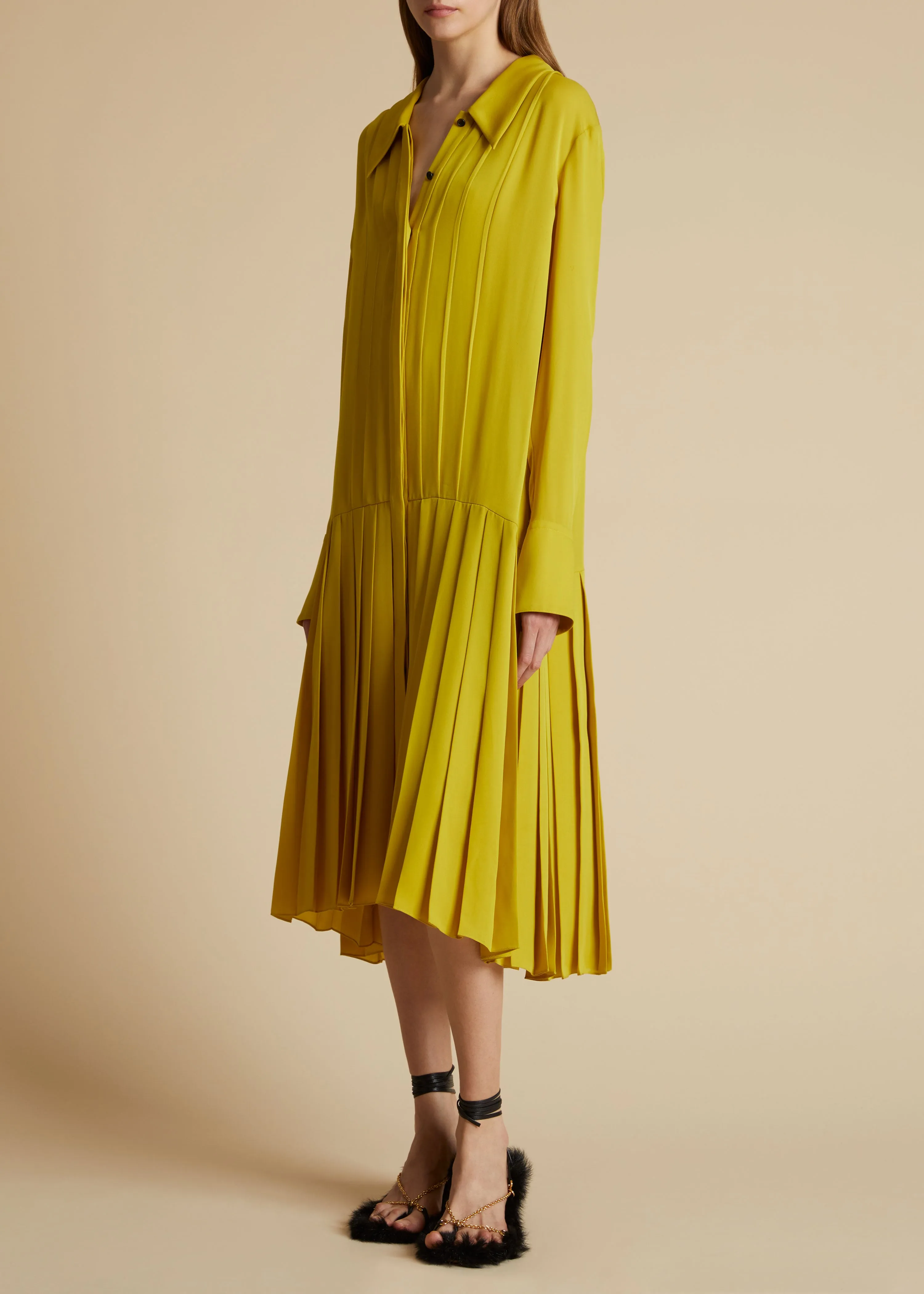 The Helli Dress in Chartreuse sold by KHAITE