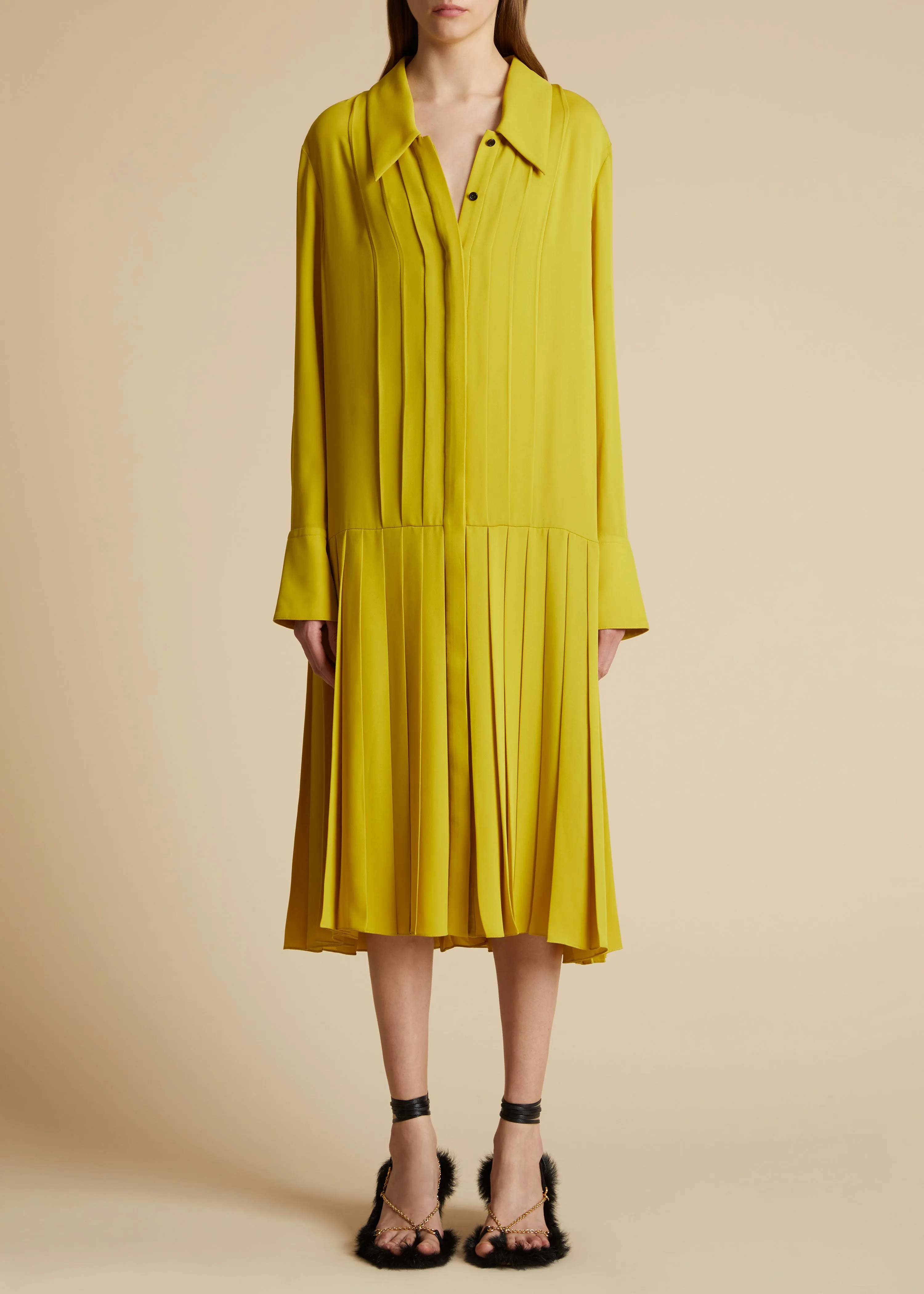 The Helli Dress in Chartreuse sold by KHAITE product image thumbnail 2