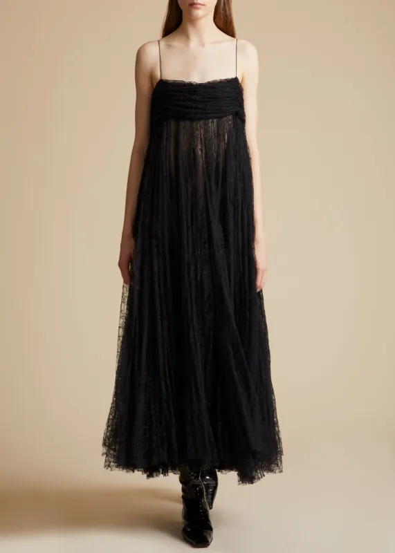 The Lally Dress in Black Lace sold by KHAITE