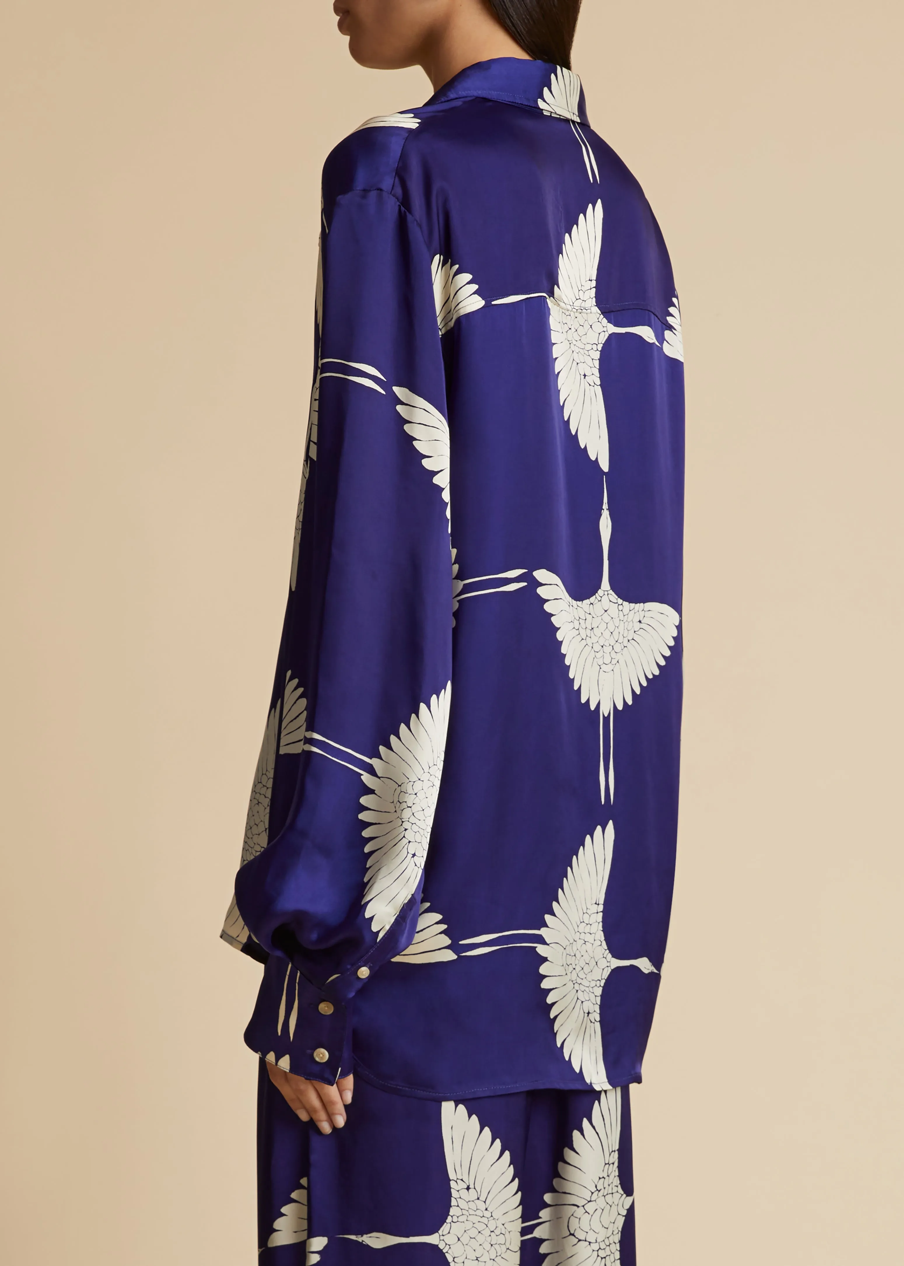 Minta Top in Cobalt and Cream Crane Print sold by KHAITE product image thumbnail 4