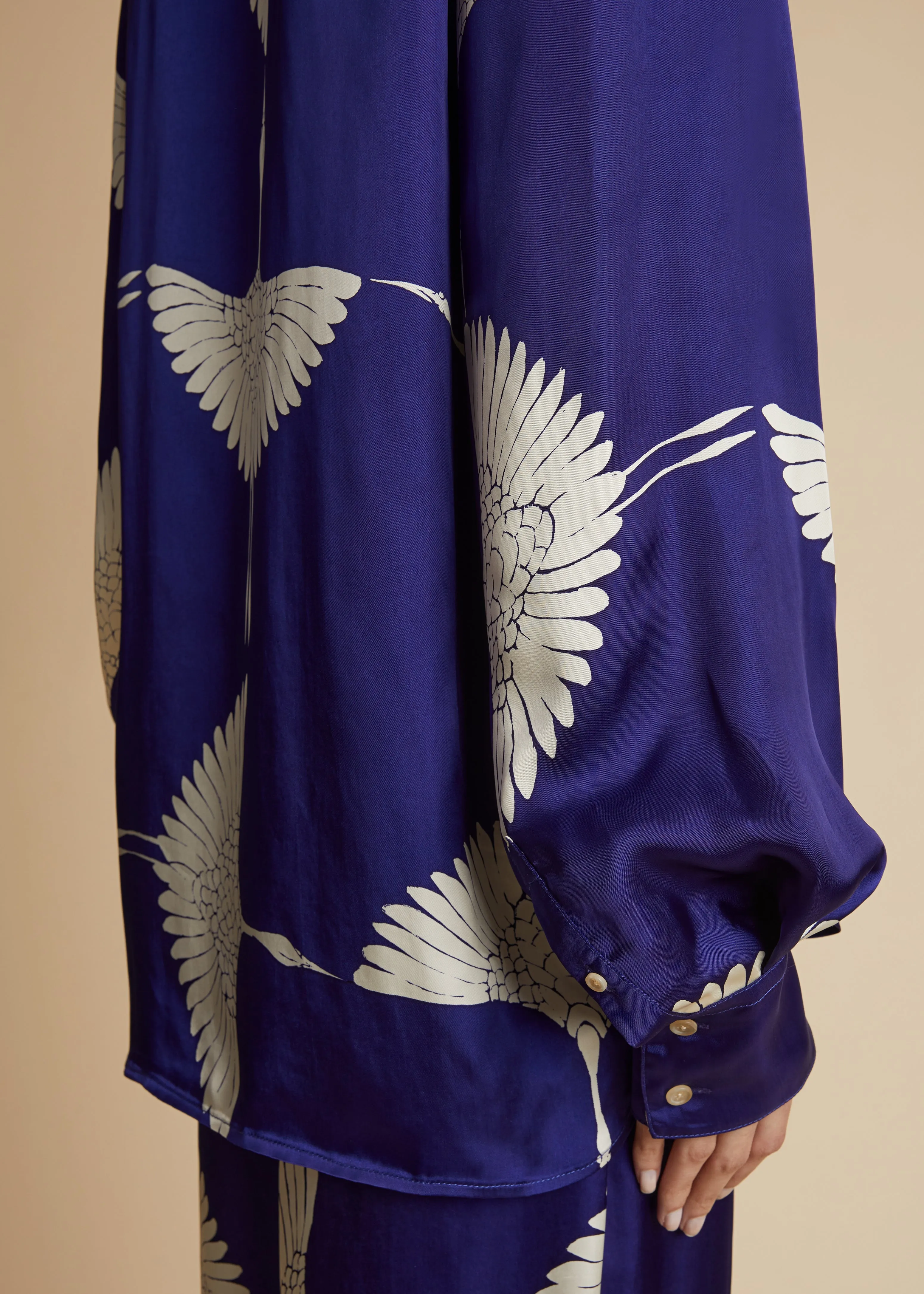 Minta Top in Cobalt and Cream Crane Print sold by KHAITE product image thumbnail 5