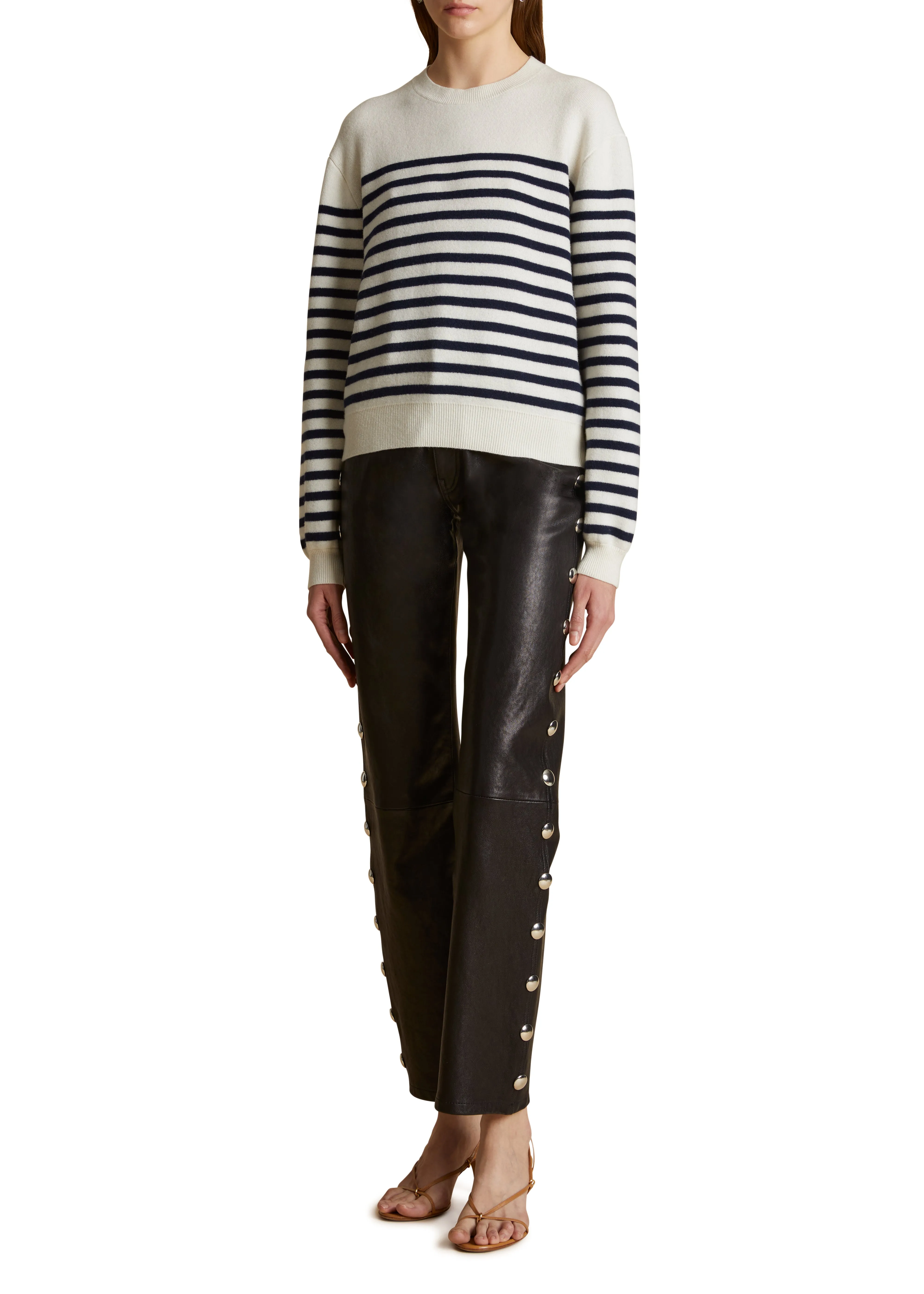 Viola Sweater in Ivory and Navy Stripe sold by KHAITE product image thumbnail 3
