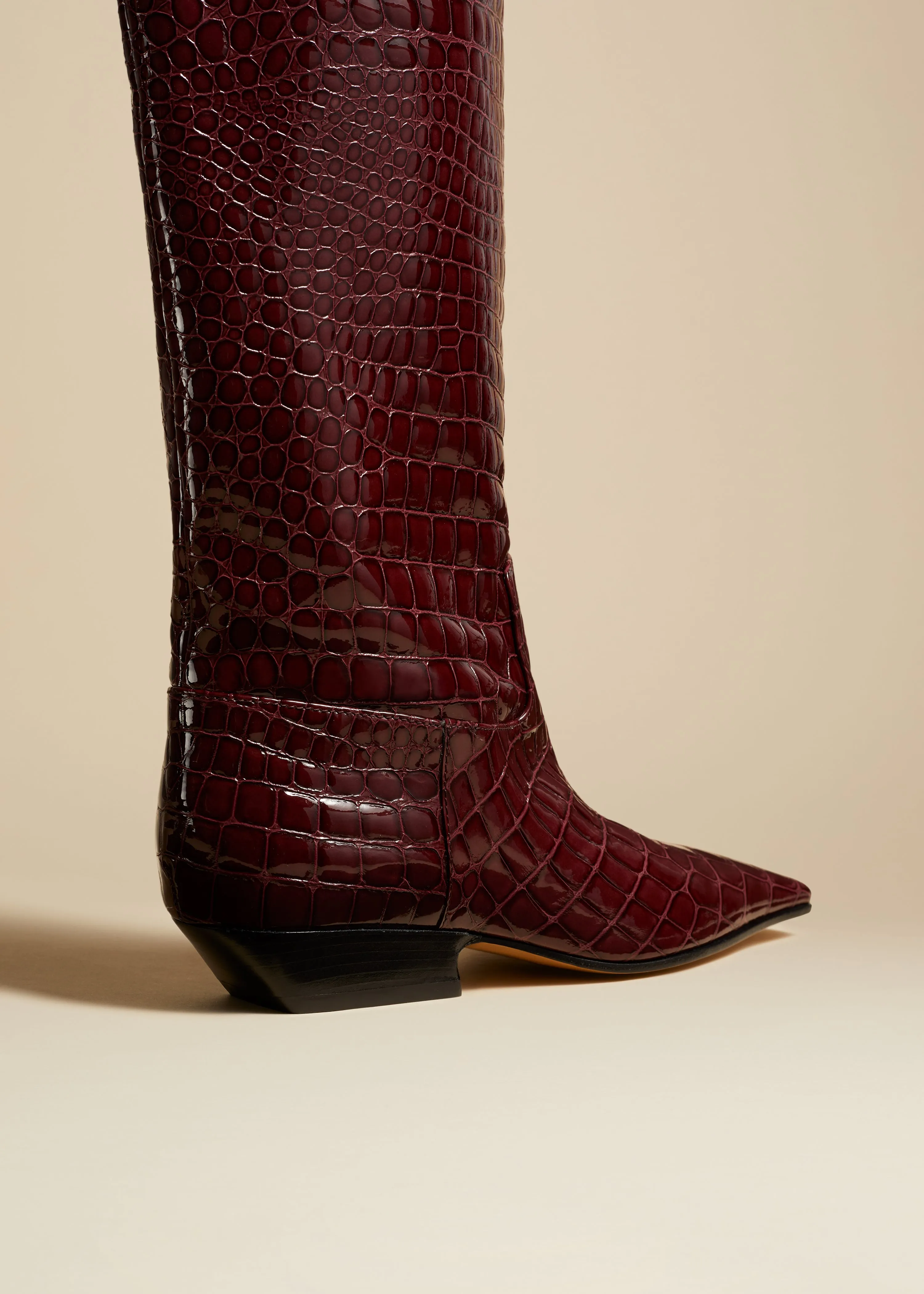 The Marfa Knee-High Boot in Bordeaux Croc-Embossed Leather sold by KHAITE product image thumbnail 3
