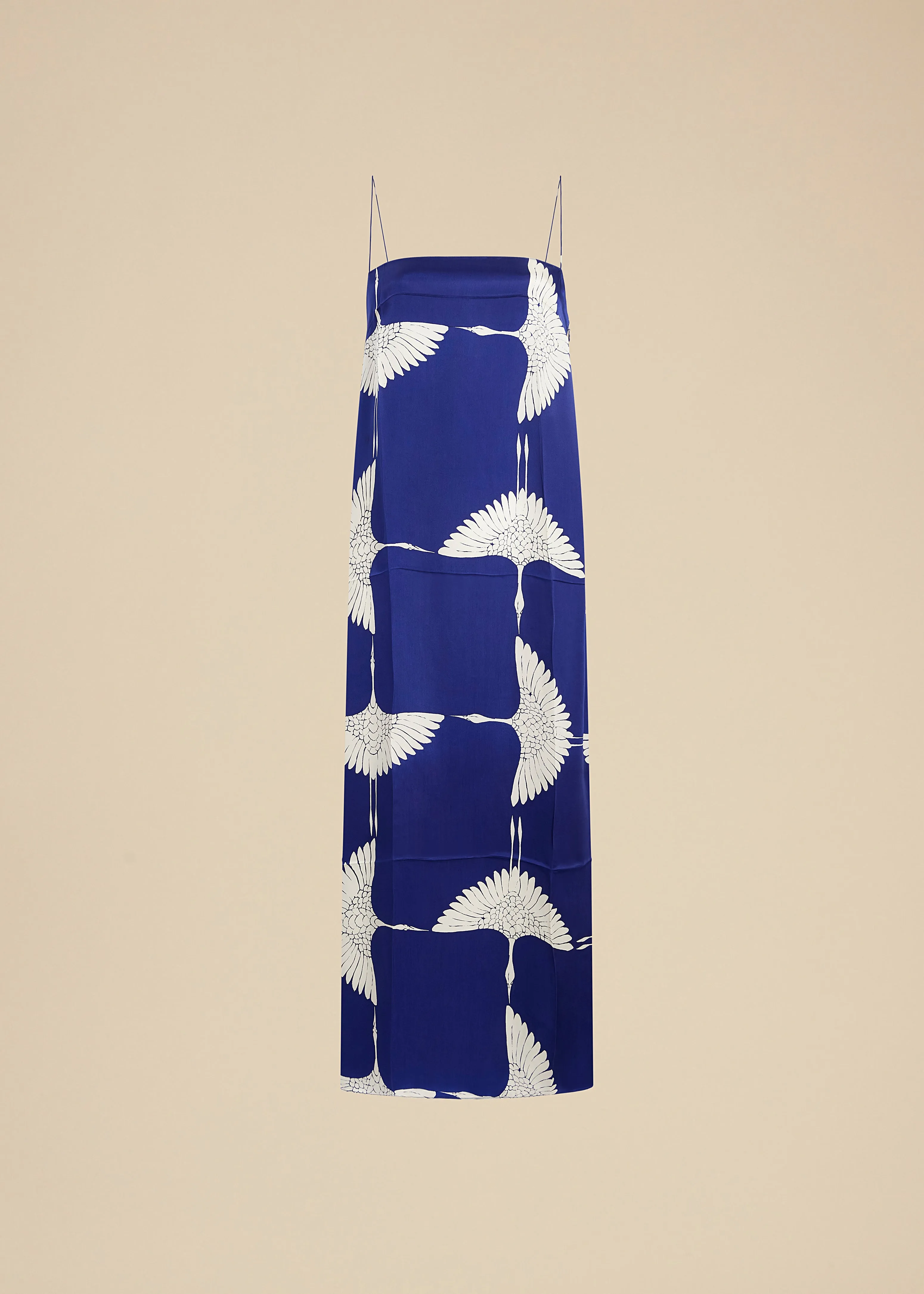 Sicily Dress in Cobalt and Cream Crane Print sold by KHAITE