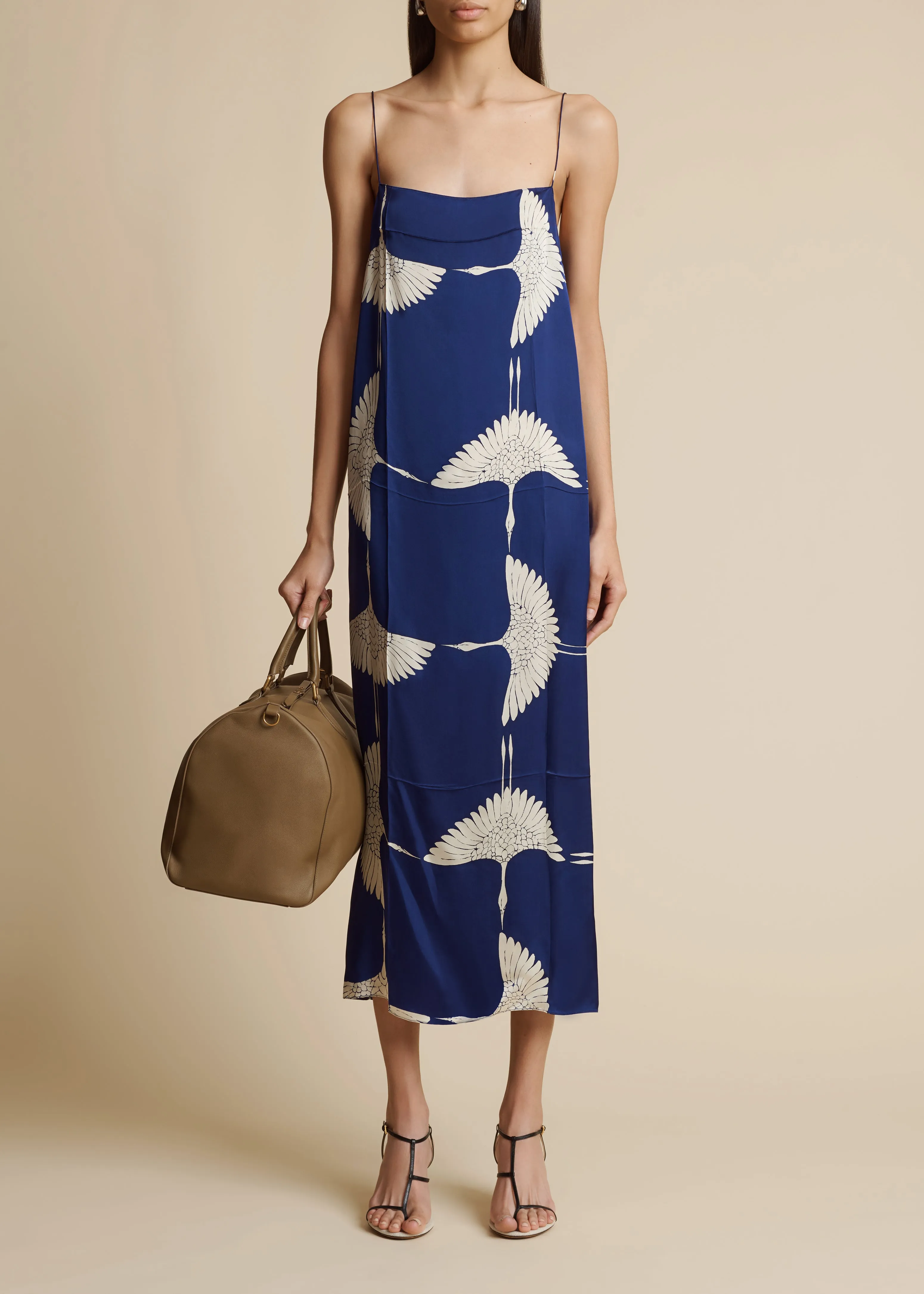Sicily Dress in Cobalt and Cream Crane Print sold by KHAITE product image thumbnail 2