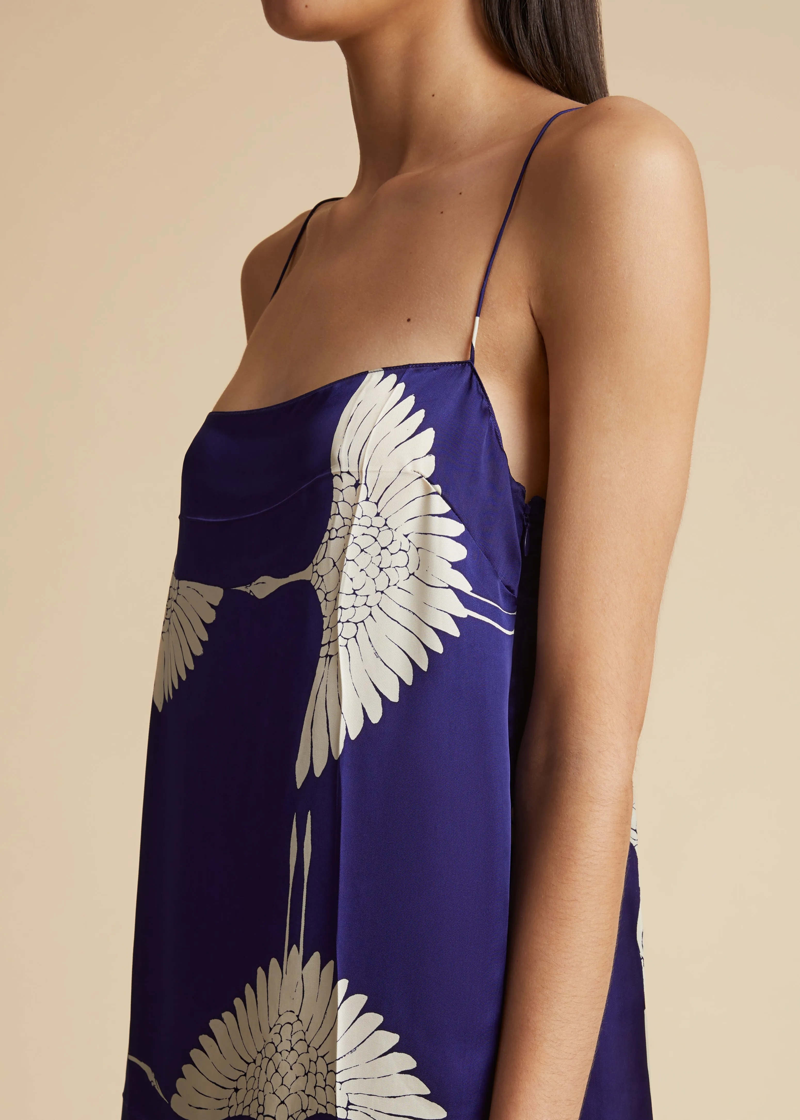 Sicily Dress in Cobalt and Cream Crane Print sold by KHAITE product image thumbnail 5