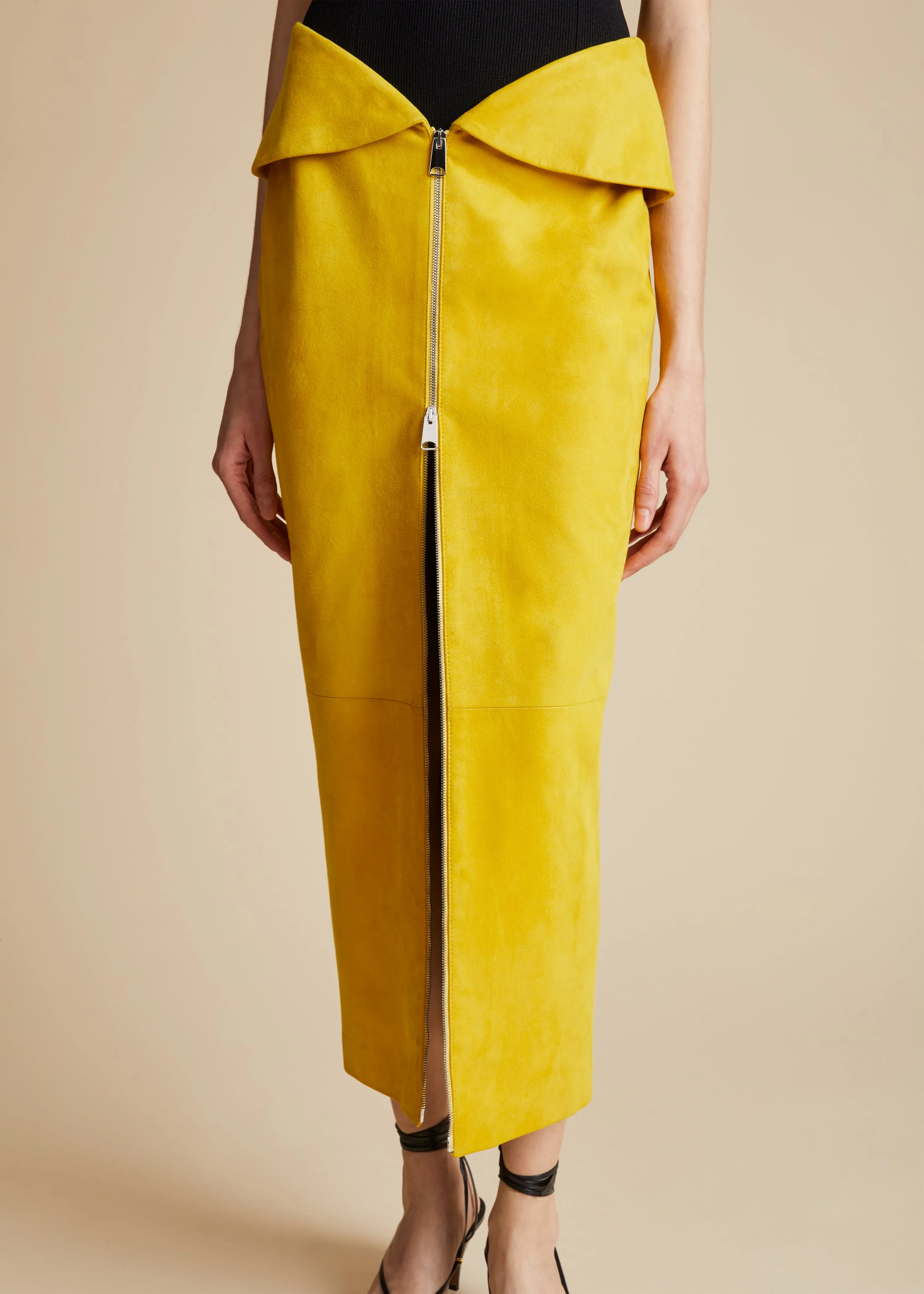 The Pepita Skirt in Lemon Suede sold by KHAITE product image thumbnail 4