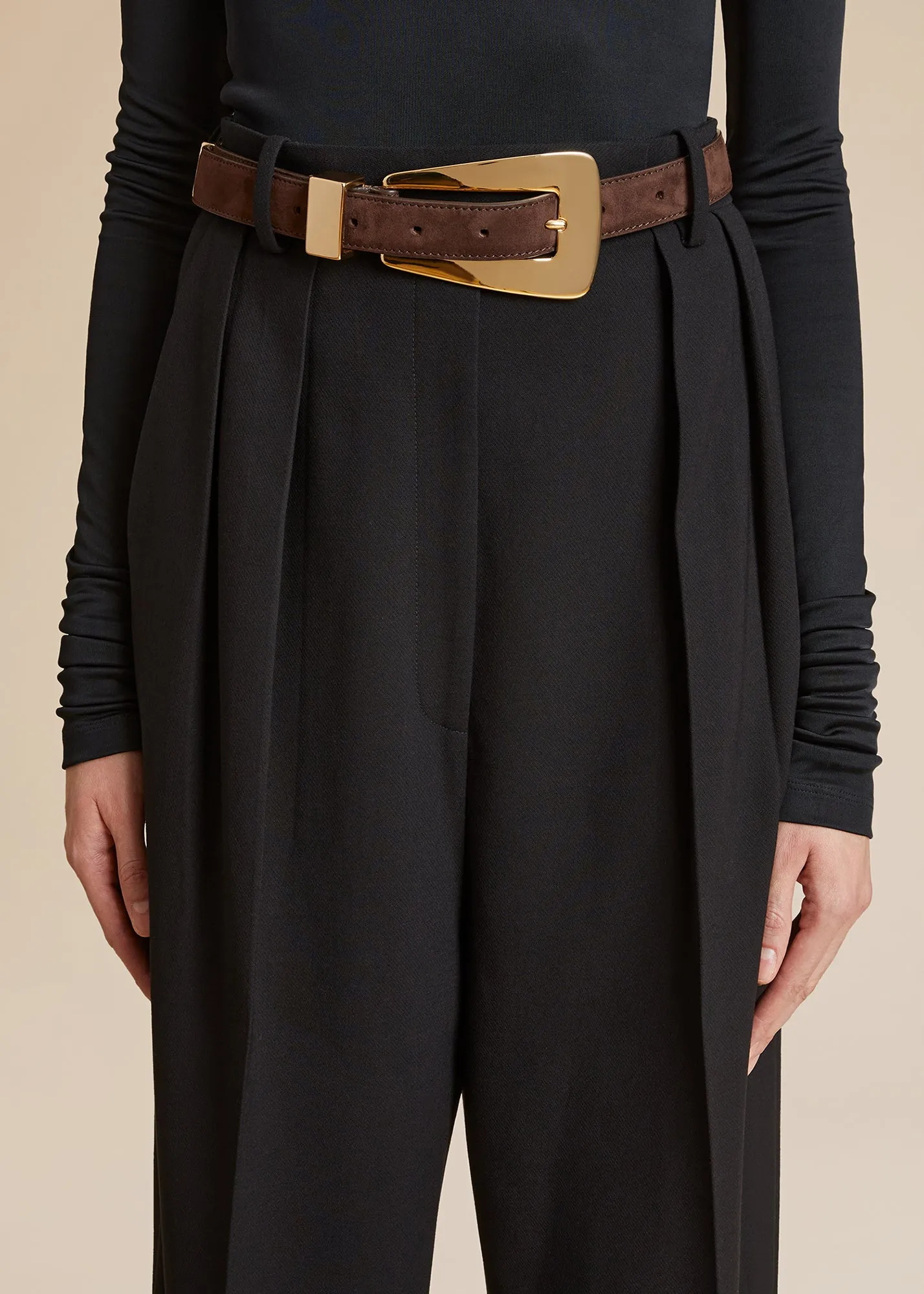 Lucca Belt in Coffee Suede with Gold sold by KHAITE product image thumbnail 4